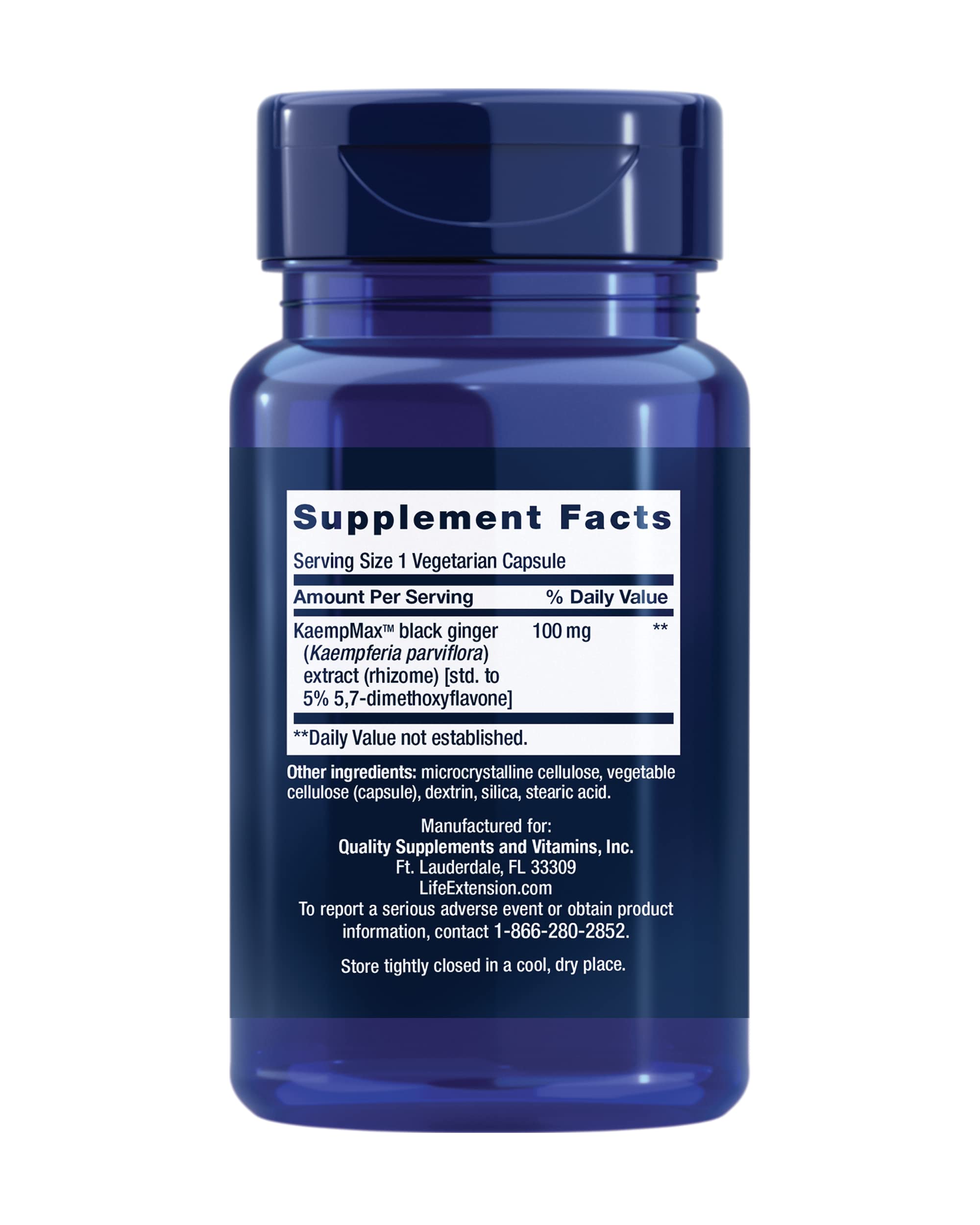 Life Extension Male Vascular Sexual Support, Black Ginger, Kaempferia parviflora, Male Sexual Health, Sexual Function, Gluten-Free, Non-GMO, 1-Daily, 30 Vegetarian Capsules