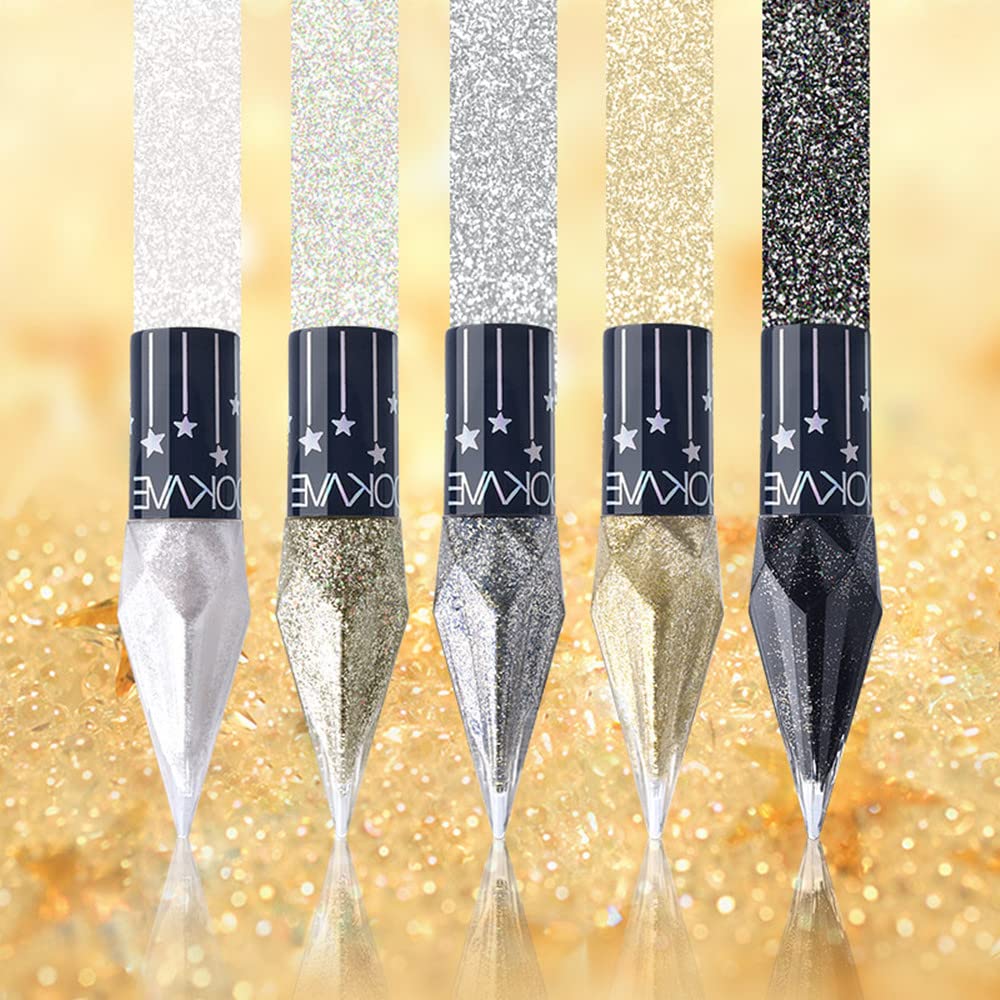 Go Ho Glitter Liquid Eyeliner Colorful Set,5 Colors Metallic Shimmer White Black Silver Gold Diamond Eyeliner,Glitter Eye Liner Sticks,Waterproof Long Lasting Sparkle Eye Makeup