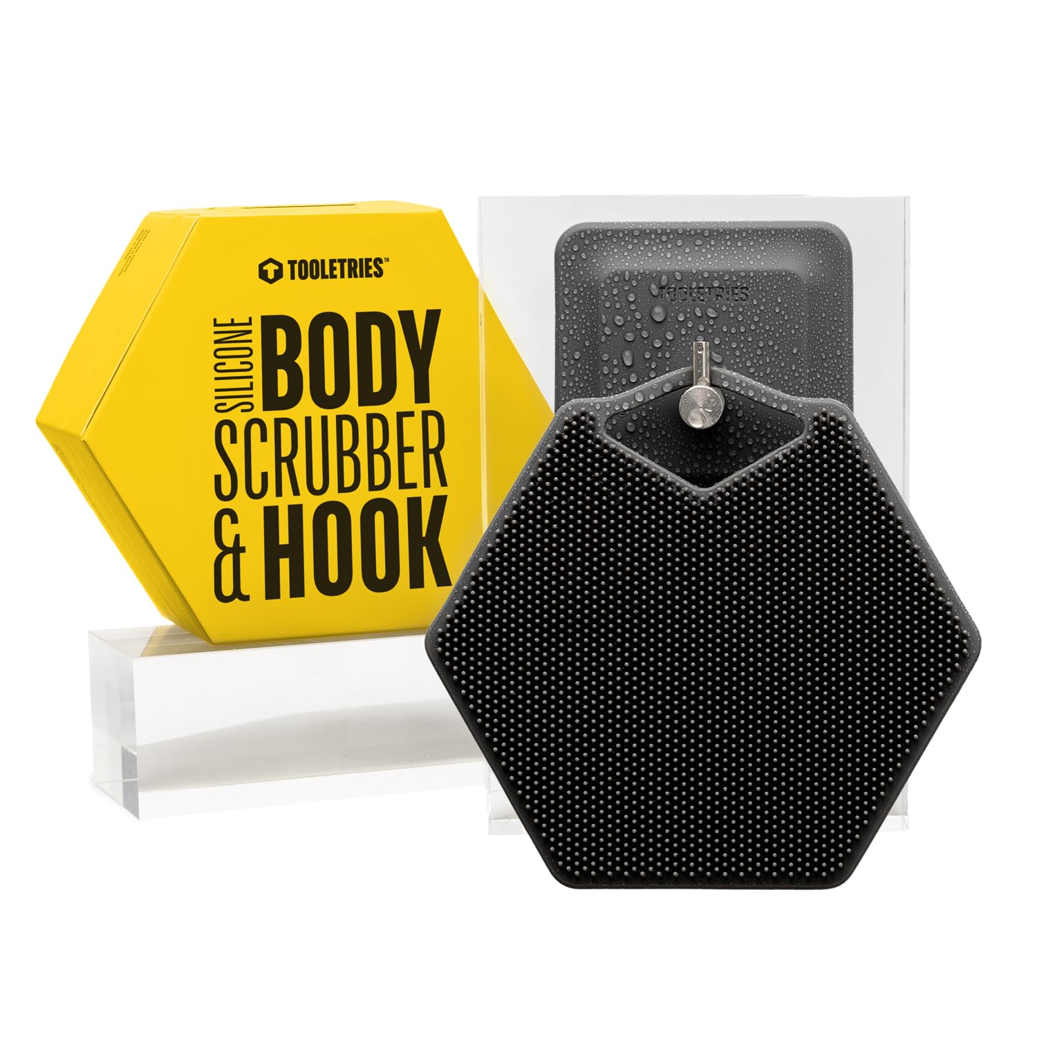 Tooletries - Body Scrubber & Storage Hook - Silicone Toiletry Organizer, Shower & Bathroom Accessory - Features Silicone-Grip Technology, Removable & Reusable