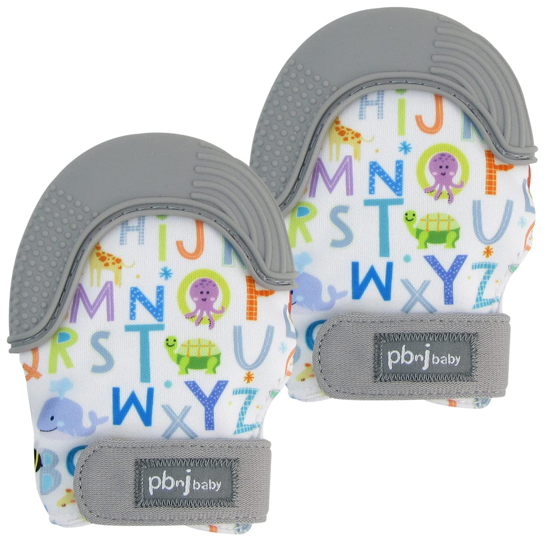 PBnJ baby Silicone Infant Teething Mitten Teether Glove Mitt Toy - ABC 2pk