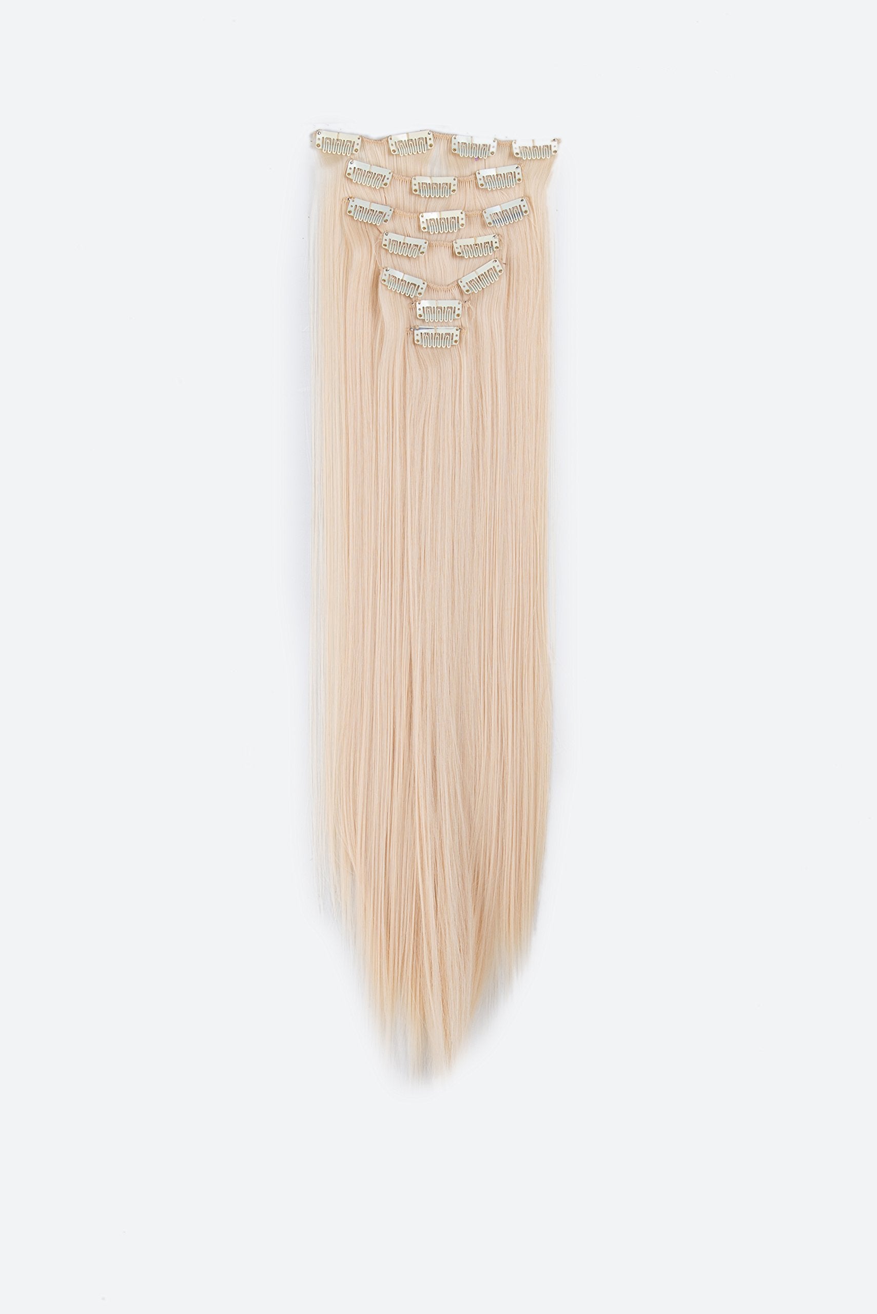 Bleach Blonde-613# : SWACC Women 22 Inches Straight Full Head 7 Separate Pieces Heat Resistance Synthetic Hair Clip in Hair Extensions (Bleach Blonde-613#)