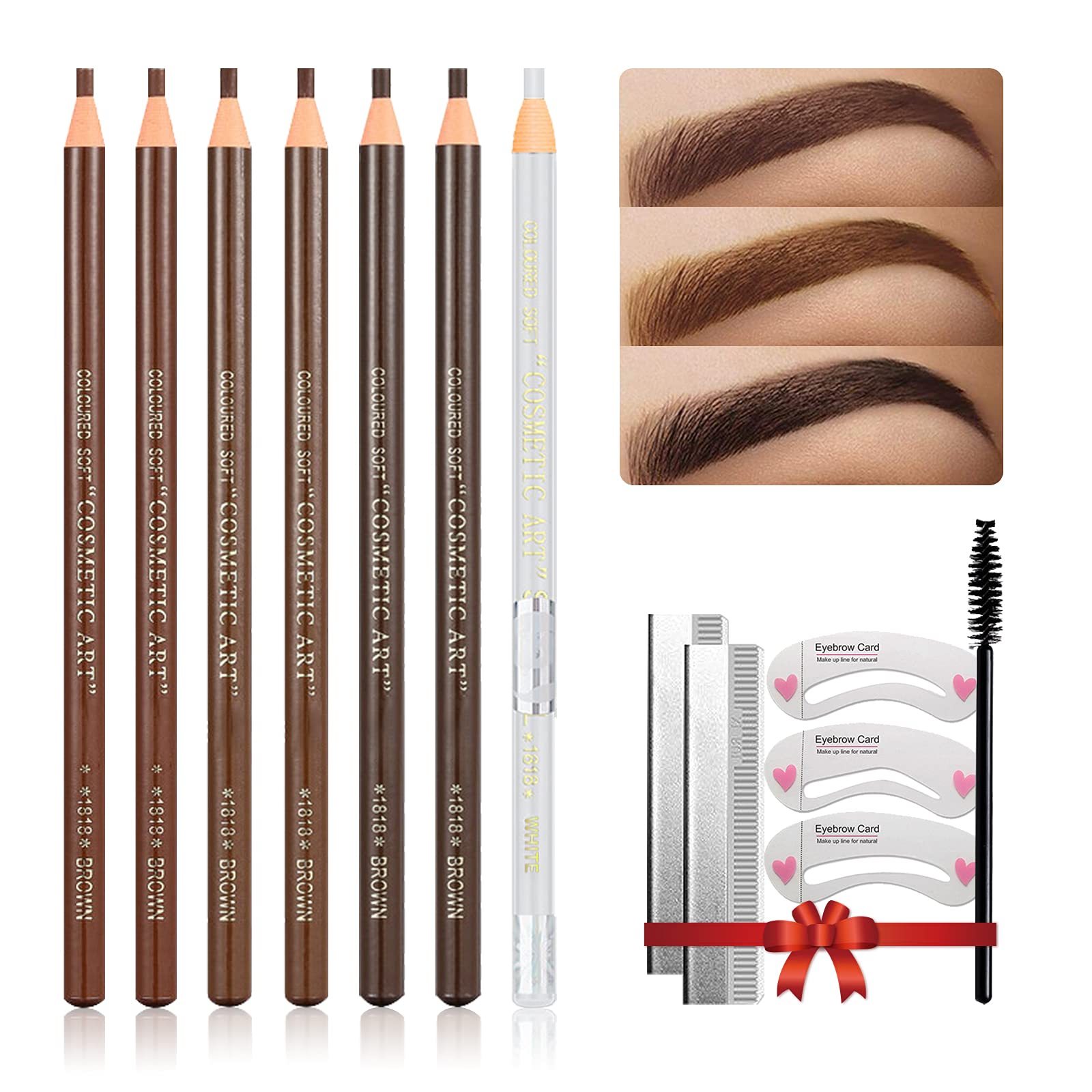 LSxia Waterproof Eye-Brow Pen-cil Set, Pull Cord Peel-off Eyebrow Pencil Microblading Eyebrow Pen Supplies Kit, White Eye-Liner Pencil and Eyebrow Tool Tattoo Makeup (6+1 Brown+Dark Brown+Light Brown)