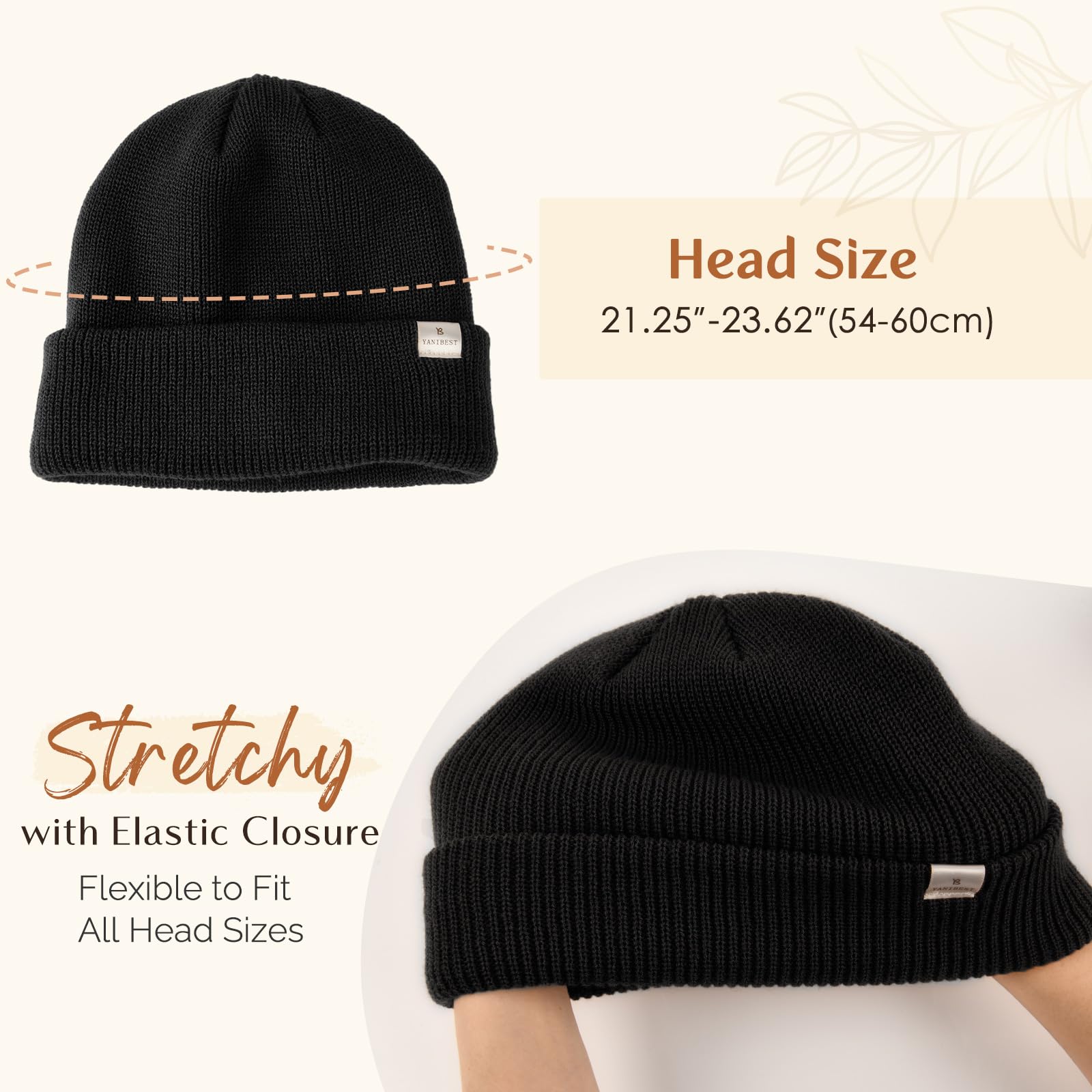 YANIBEST Beanie Hat for Women Men Satin Lined Beanie Hats Winter Hat Womens Cuffed Beanies Knit Skull Cap Warm Ski Hat Unisex Black