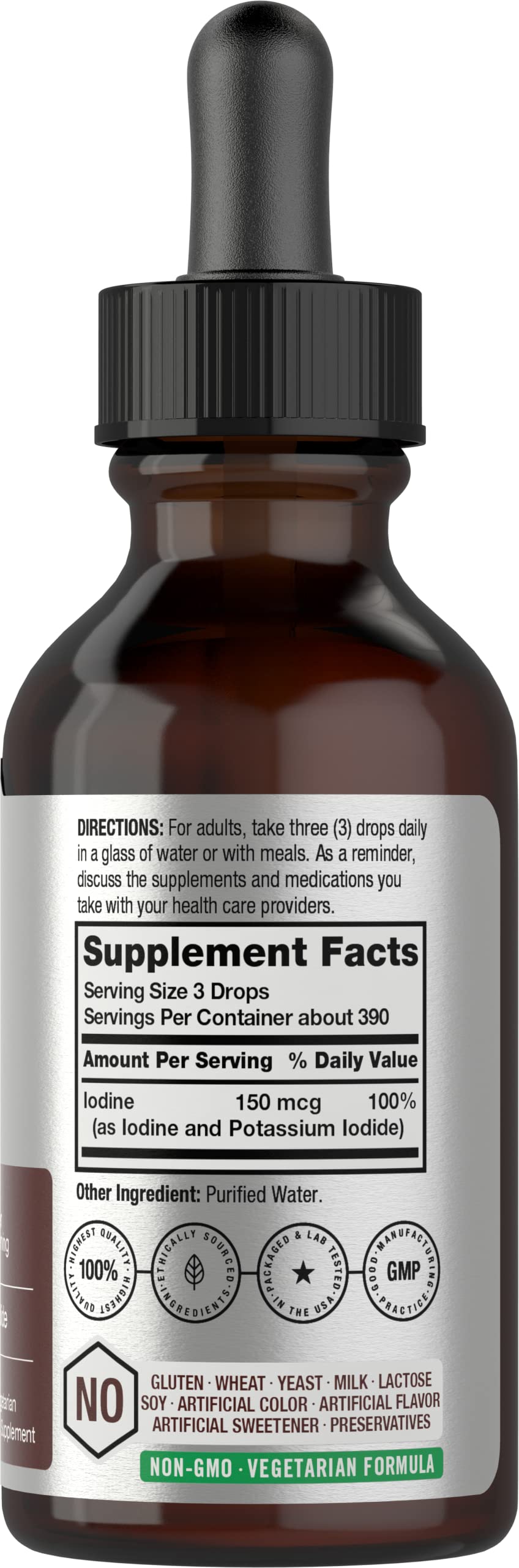 Horbäach Liquid Iodine Drops | 2 fl oz | 150 mcg | Iodine & Potassium Iodide Liquid Tincture | Vegetarian, Non-GMO, Gluten Free Supplement