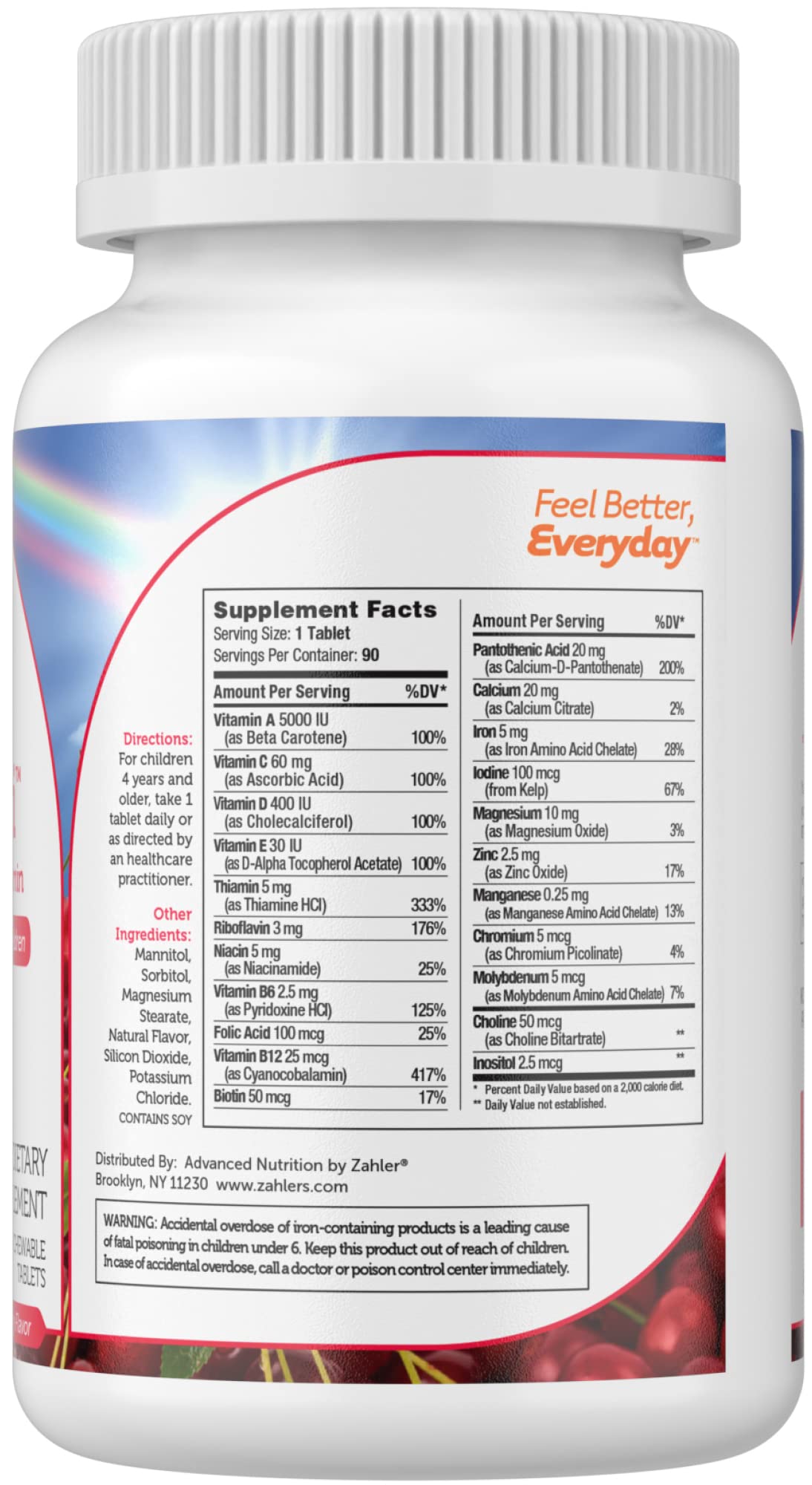 Zahler Kids Multivitamin Chewable Vitamin Tablet - Complete One Daily Kids Vitamins Supplement - Contains 20+ Minerals & Vitamins for Kids & Toddlers - Kosher Multivitamins Cherry Flavor (90)