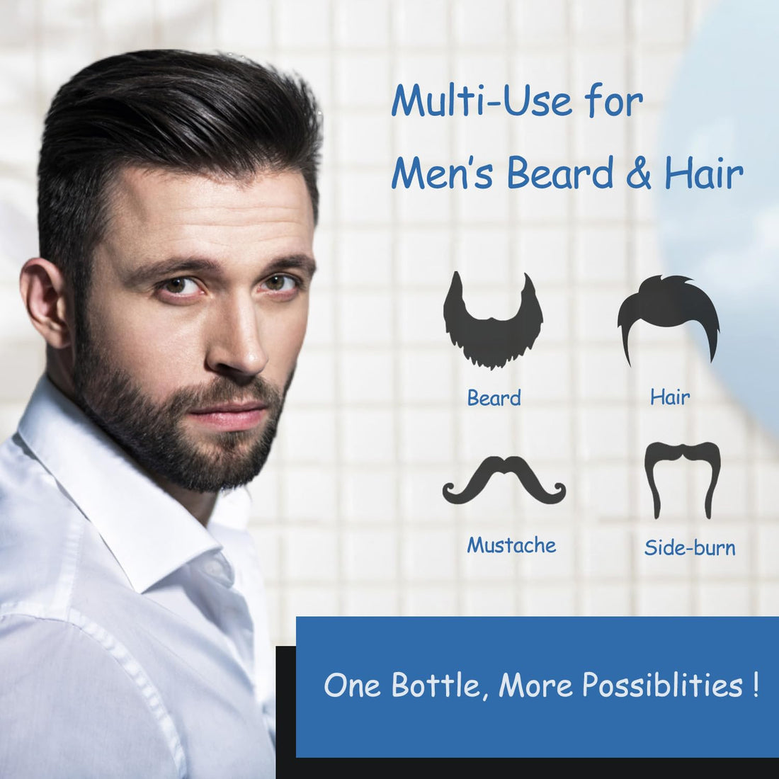 Men's Black Beard and Hair Dye Shampoo 3 in 1 - Long-Lasting Herbal Coloring for Gray Hair, Mustache & Beard in Minutes, 6.76 Fl Oz