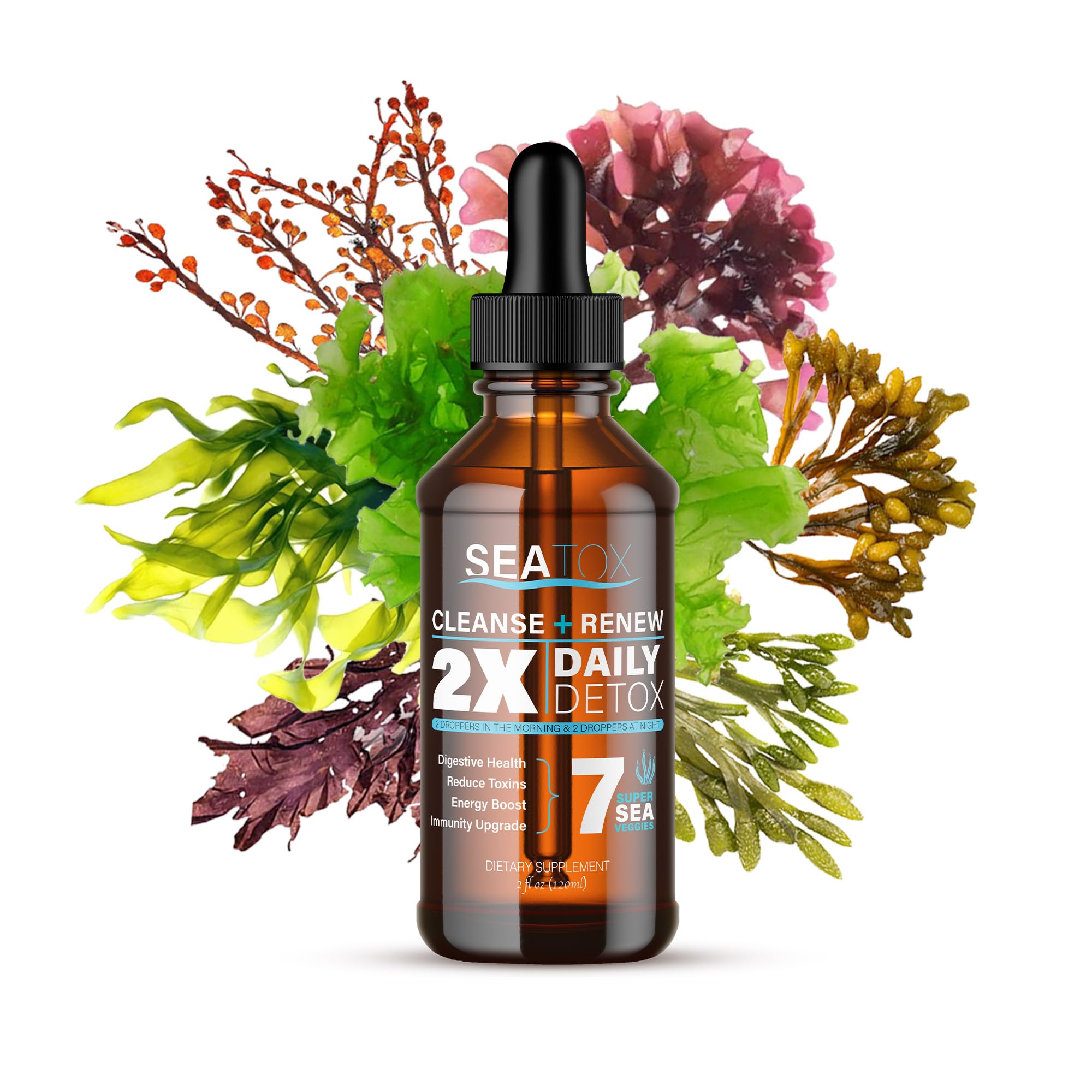 SeaTox Cleanse & Renew Liquid Superfood 2 in 1 Multivitamin & Mineral Supplement for Gut & Digestive Health, Bloat, Immune Support, Cellular Health – Vegan, GF 30 Day Supply Made in USA