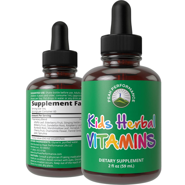 Kids Vitamins From Herbs. Liquid Kids Herbal Multivitamin. No Bitter Taste. Sugar Free 14-in-1 Vegan Supplement Drops For Toddlers, Children, Teens. Mixed In Water They Won't Even Taste It