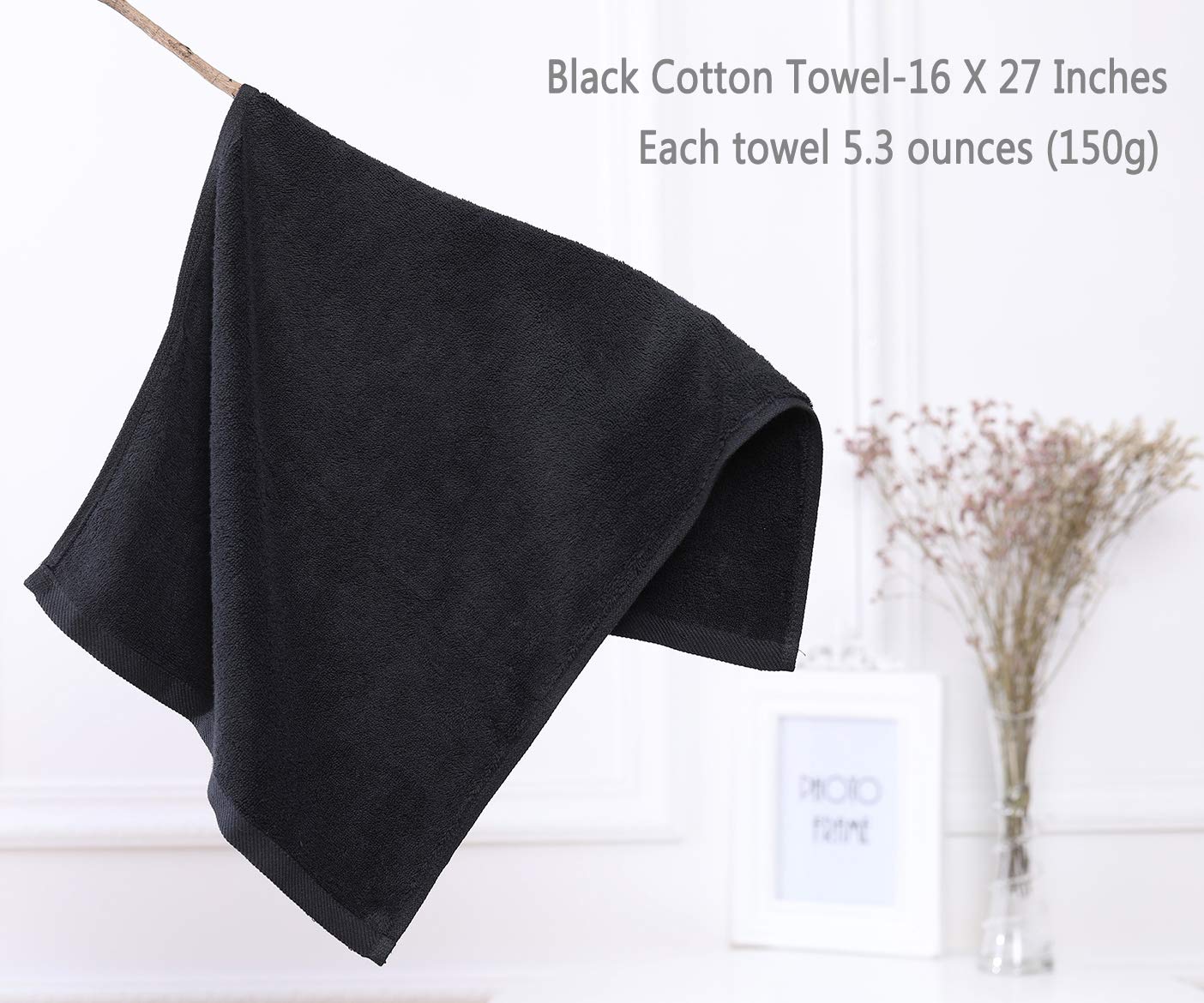 Black Salon Towels (2-pack, 16 X 27 Inches)-Barber Hand Cotton Towel for Gym, Bath, Spa, Shaving, Shampoo