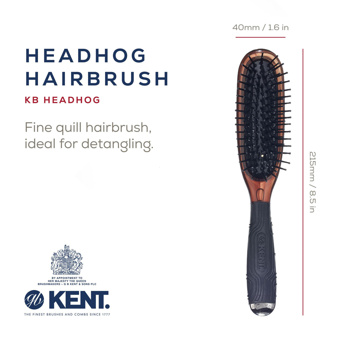 Kent Headhog Handbag Brush, Brown