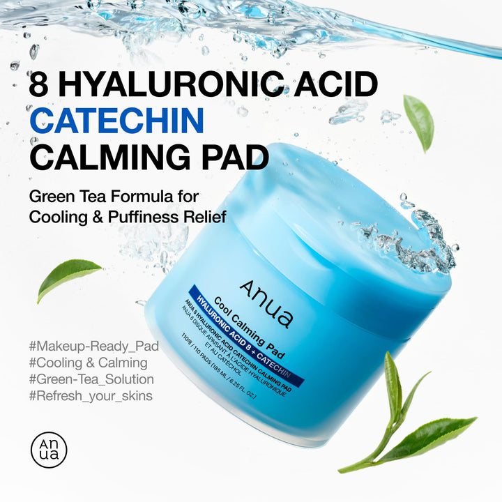 Anua 8 Hyaluronic Acid Catechin Calming Pad, Pore Care & Cooling Effect with Korean Toner pad, Quick & Easy Hydrating Daily Face Mask, Makeup Prep Routine, Korean Skin Care (185ml,110 Pads)