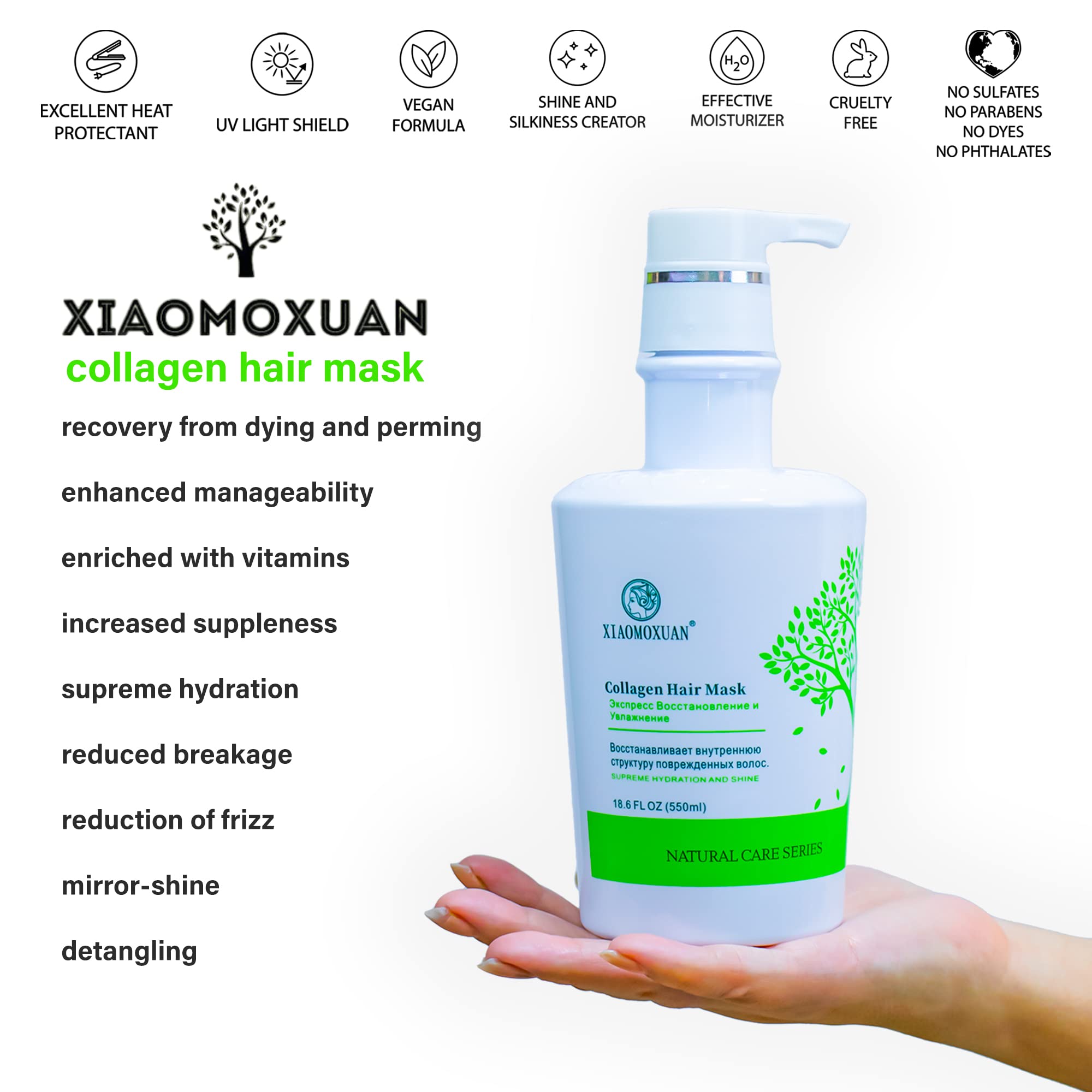 Xiaomoxuan Organic Plant-Based Collagen Hair Mask with Tea Tree Oil for Dry Damaged, Frizzy Hair - Split End Repair Treatment, Hydrating & Strengthening