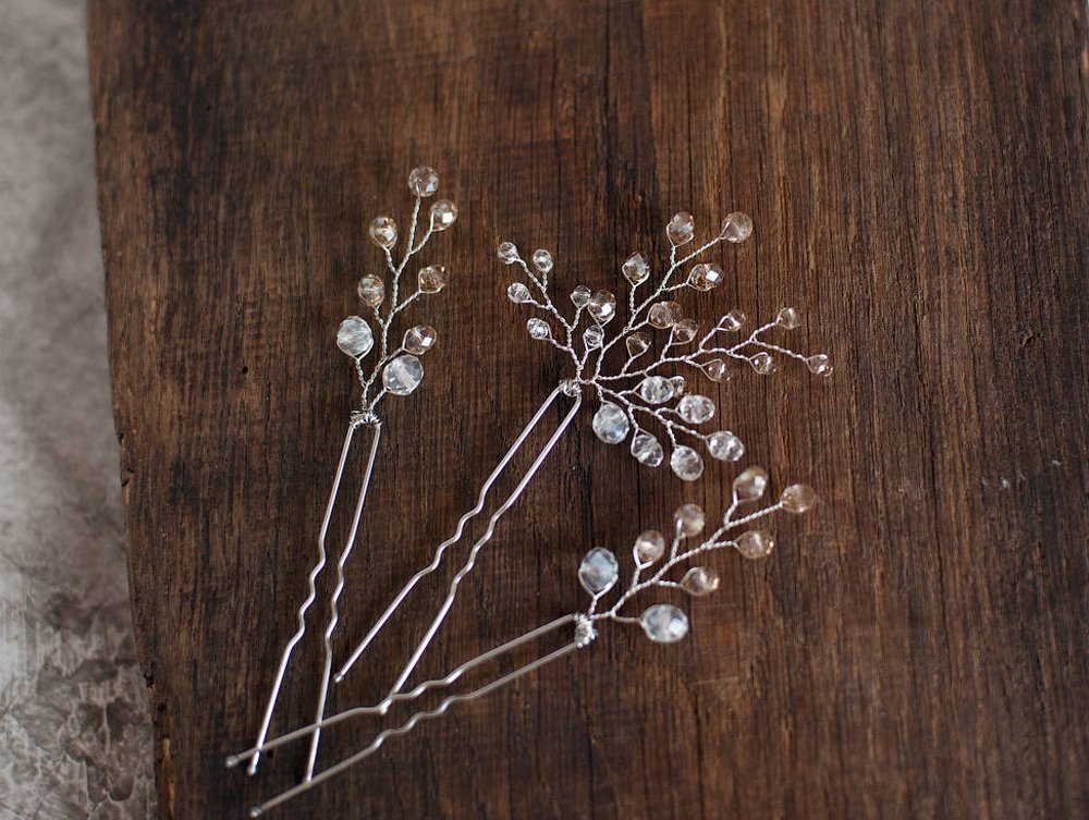 FXmimior Bridal Women Champagne Vintage Rhinestone Wedding Party Hair Pins Cilps Crystal Hair Accessories( pack of 3)