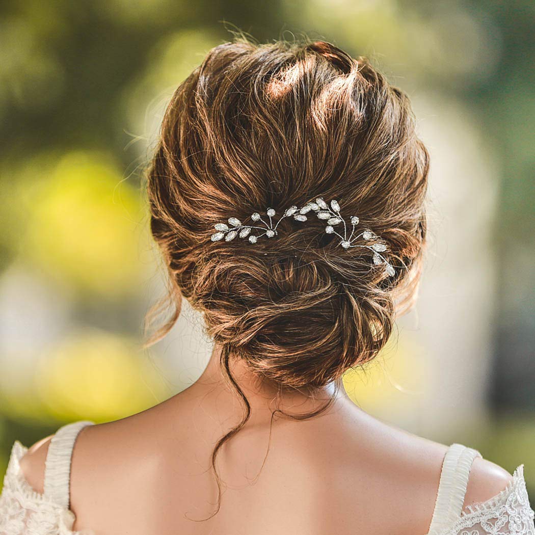 Unicra Bride Wedding Crystal Hair Pins Bridal Rhinestone Hair Pieces Wedding Hair Accessories for Women and Girls (Silver)