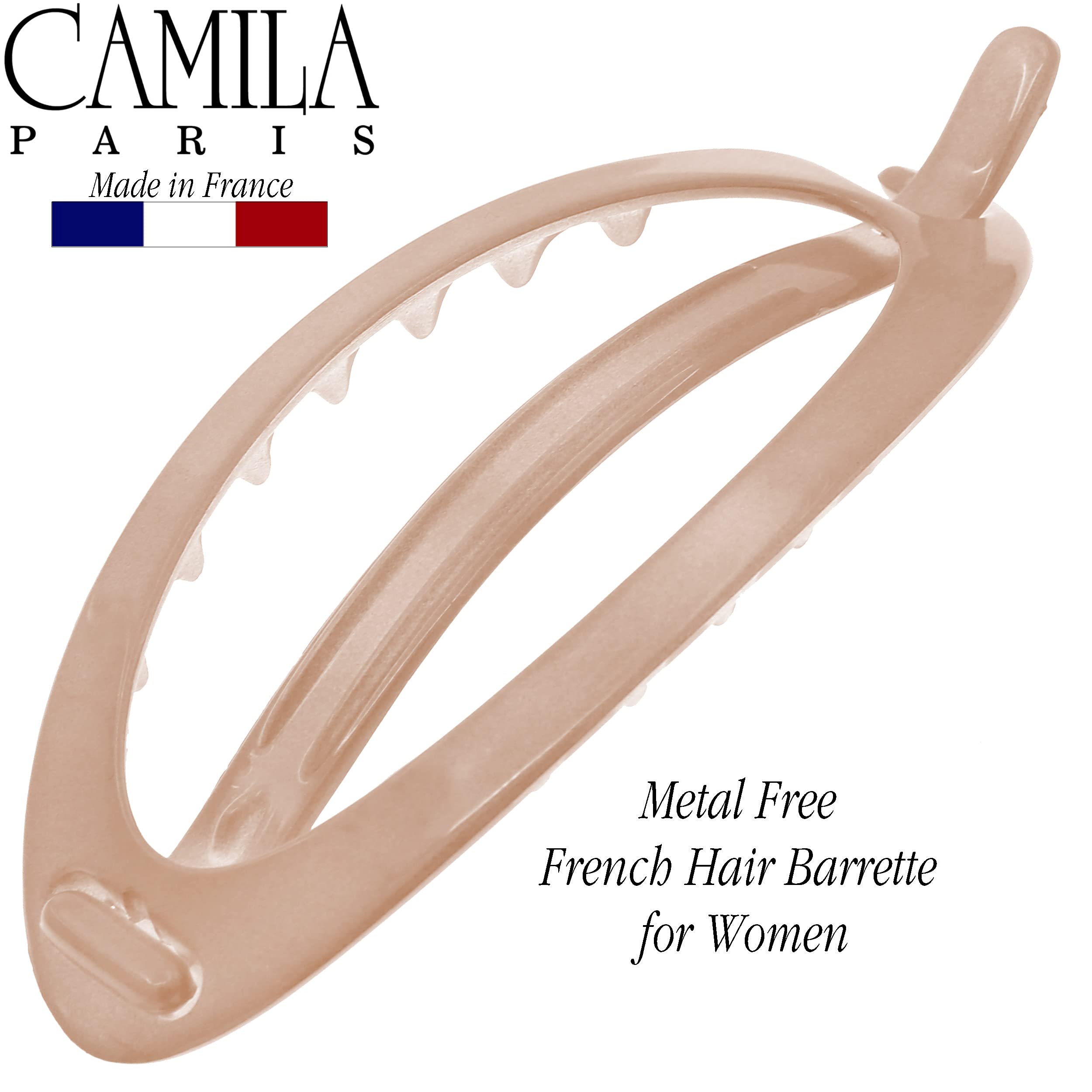 Camila Paris French Hair Barrettes, Flexible Ponytail Holder No Metal Parts, Strong Hold Grip Hair Clips for Women, No Slip and Durable Styling Girls Hair Accessories, Made in France