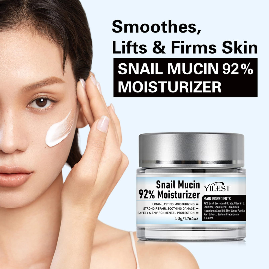 Snail Mucin 92% Moisturizer Daily Face Moisturizer Hydrating, Snail Mucin Moisturizer for Dry & Sensitive Skin, Snail 92 All In One Cream, Snail Mucin Cream Increase Skin Vitality 50g / 1.76oz
