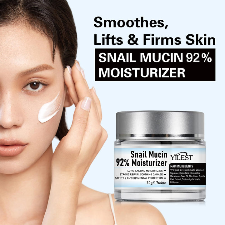Snail Mucin 92% Moisturizer Daily Face Moisturizer Hydrating, Snail Mucin Moisturizer for Dry & Sensitive Skin, Snail 92 All In One Cream, Snail Mucin Cream Increase Skin Vitality 50g / 1.76oz