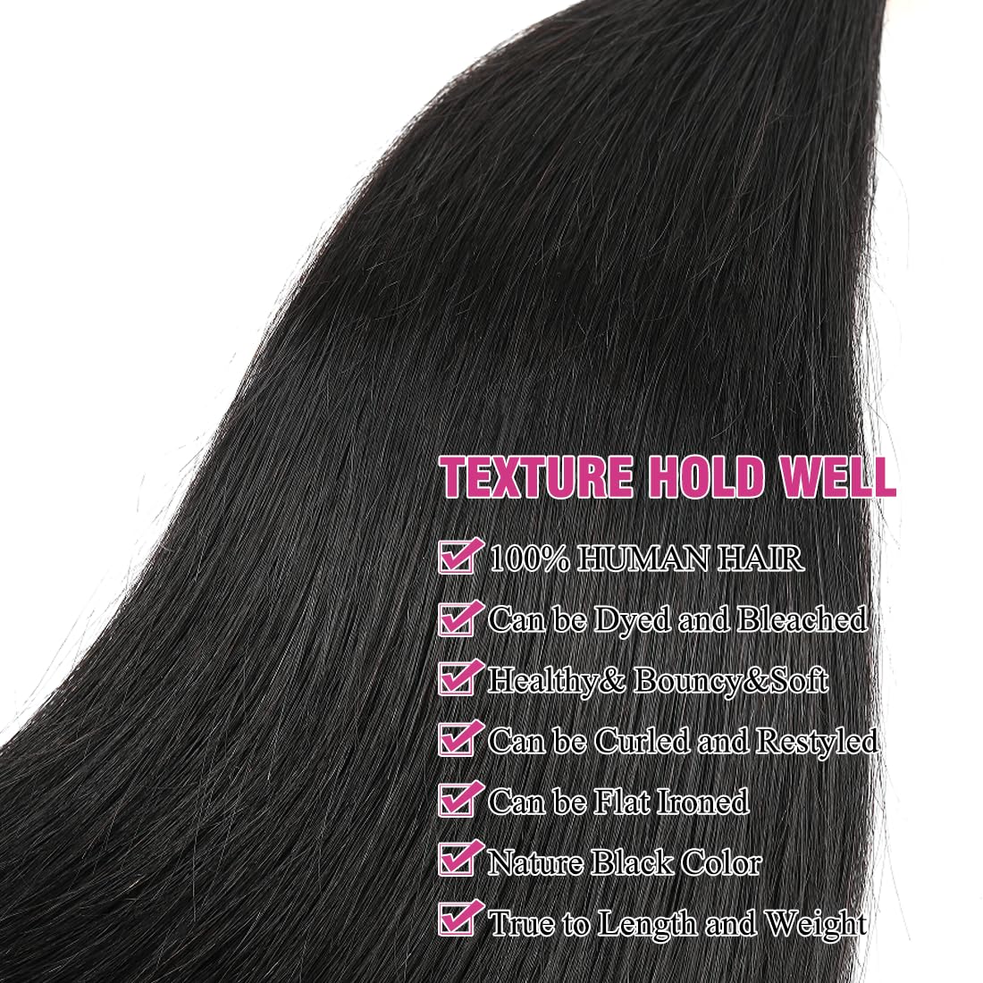 AUTTO Hair Unprocessed Peruvian Virgin Hair Straight Hair One Bundle 18inch Virgin Human Hair Weave Extension Weft Natural Black Color (100+/-5g)/bundle Can be Dyed and Bleached