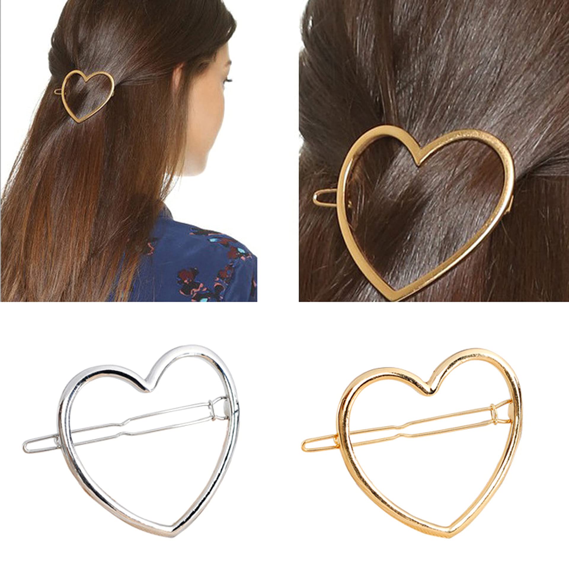 Numblartd Love Heart Style: 2 Pcs Hollow Smooth Love Heart Hair Pins Clip - Fashion Cute All-Match Hairpin Side Clamp Liu Hai Horse Tail Clip For Women Lady Girls