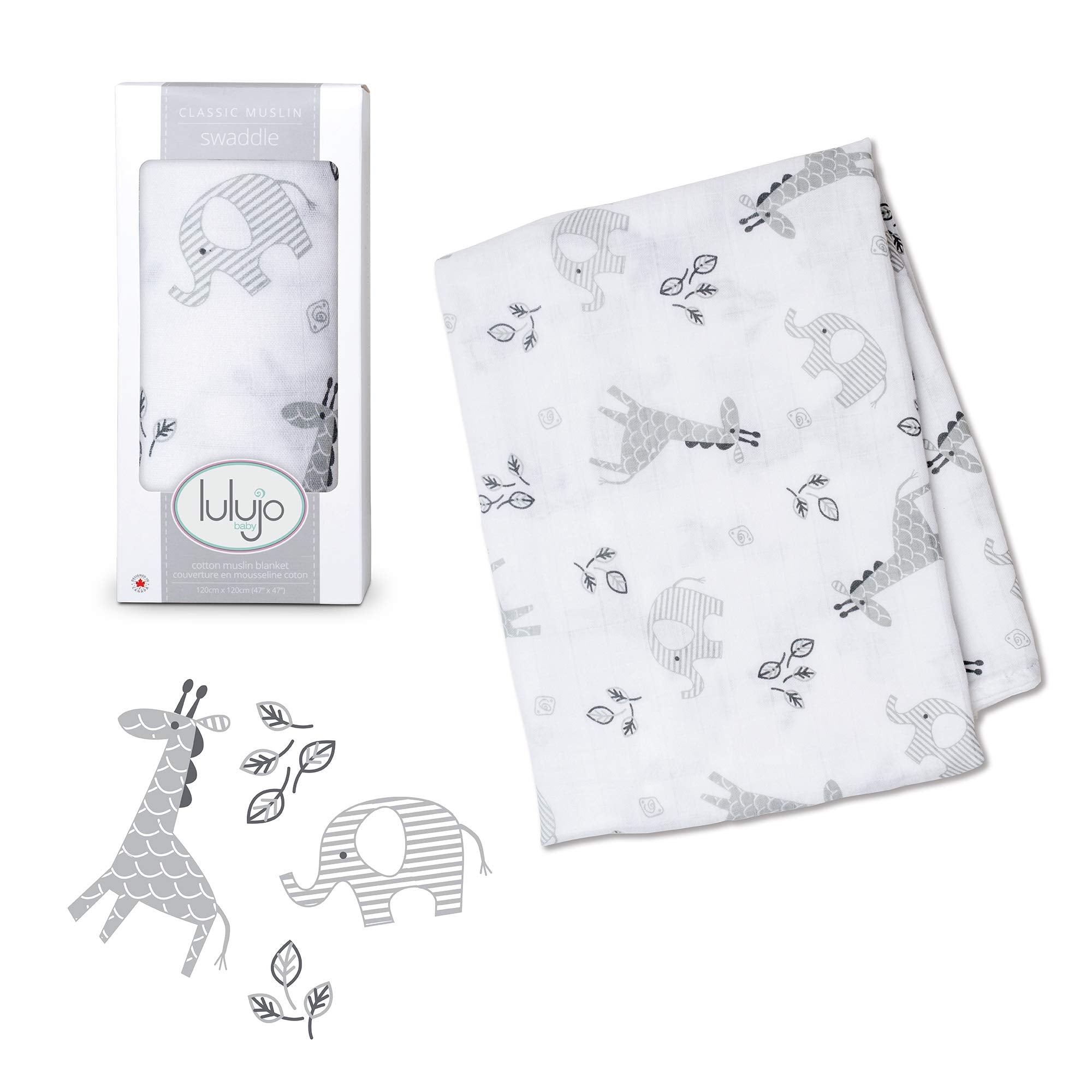 lulujo Baby Swaddle Blanket| Unisex Softest 100% Cotton Muslin Swaddle Blanket| Neutral Receiving Blanket for Girls & Boys | 47in x 47in Afrique