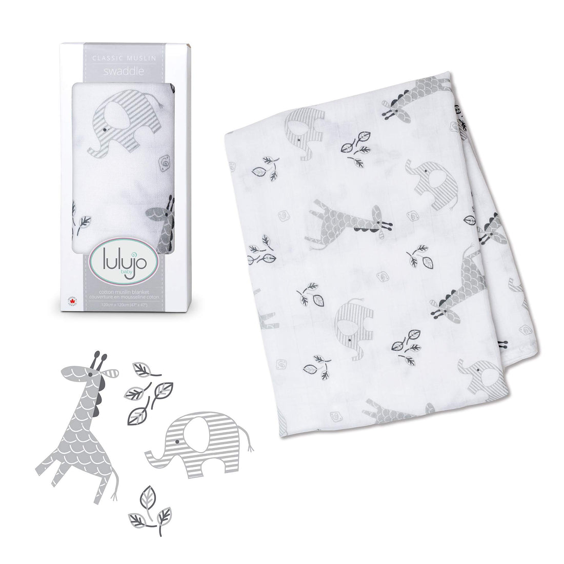 lulujo Baby Swaddle Blanket| Unisex Softest 100% Cotton Muslin Swaddle Blanket| Neutral Receiving Blanket for Girls & Boys | 47in x 47in Afrique