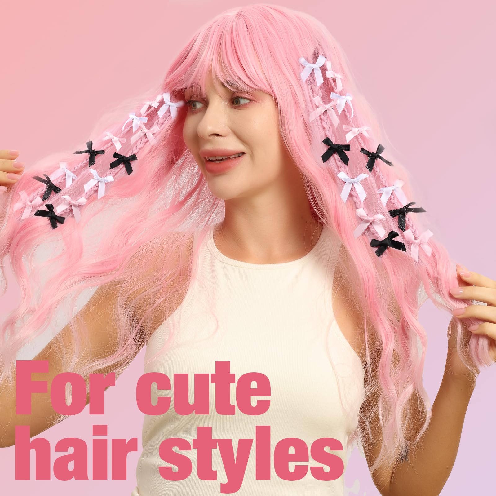 Teenitor 30pcs Hair Bow Pink Bow, Pink Black White Bows for Hair Small Hair Bows Mini Hair Bows For Women, Hair Bow Clips Cute Black White Bow Hair Accessories for Girls