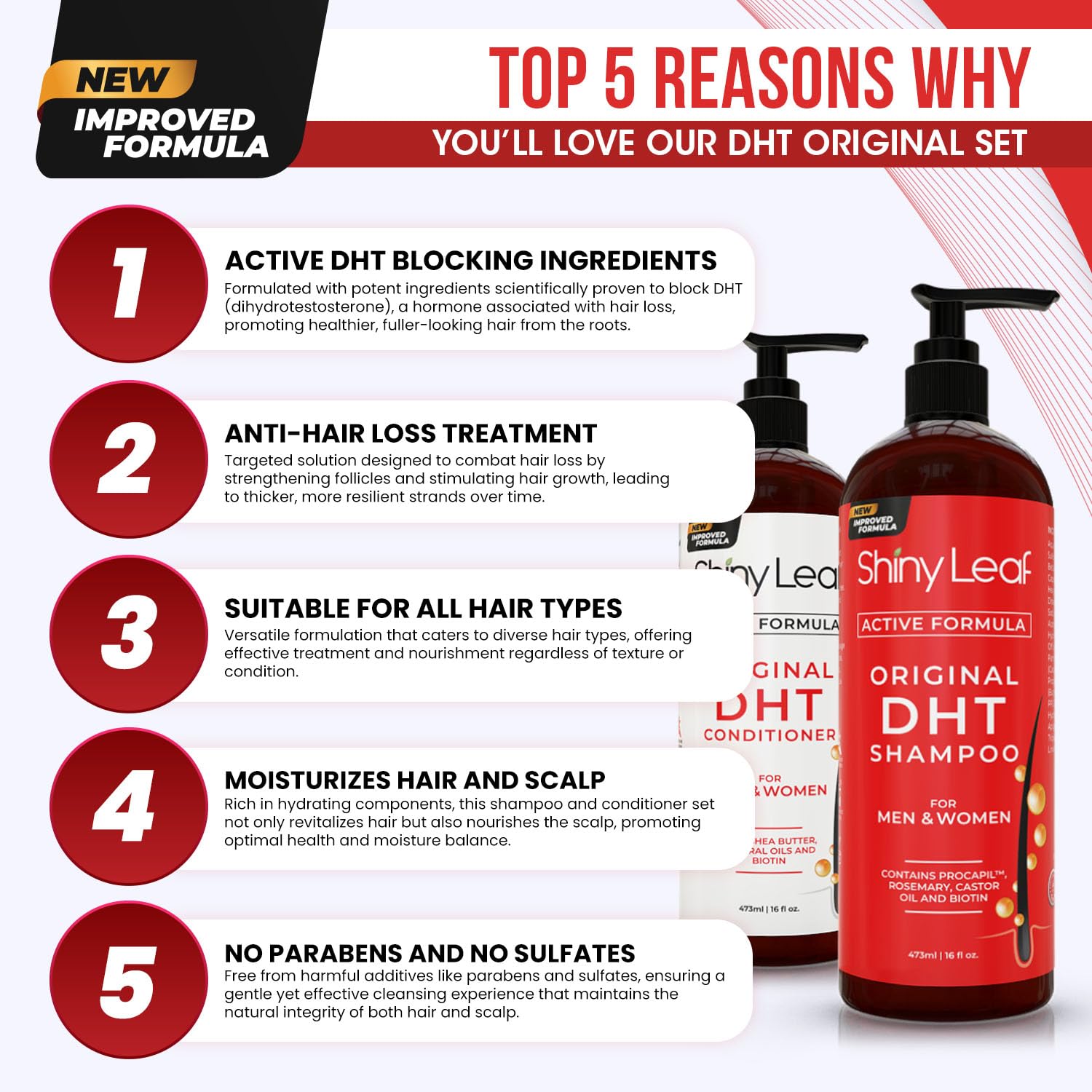 DHT Blocker Shampoo and Conditioner for Hair Loss With Biotin For Men, Women, Anti-Hair Loss Treatment, Rosemary Leaf Oil and Asparagus Extracts, for Thinning Hair (Shampoo and Conditioner) (1 Set)