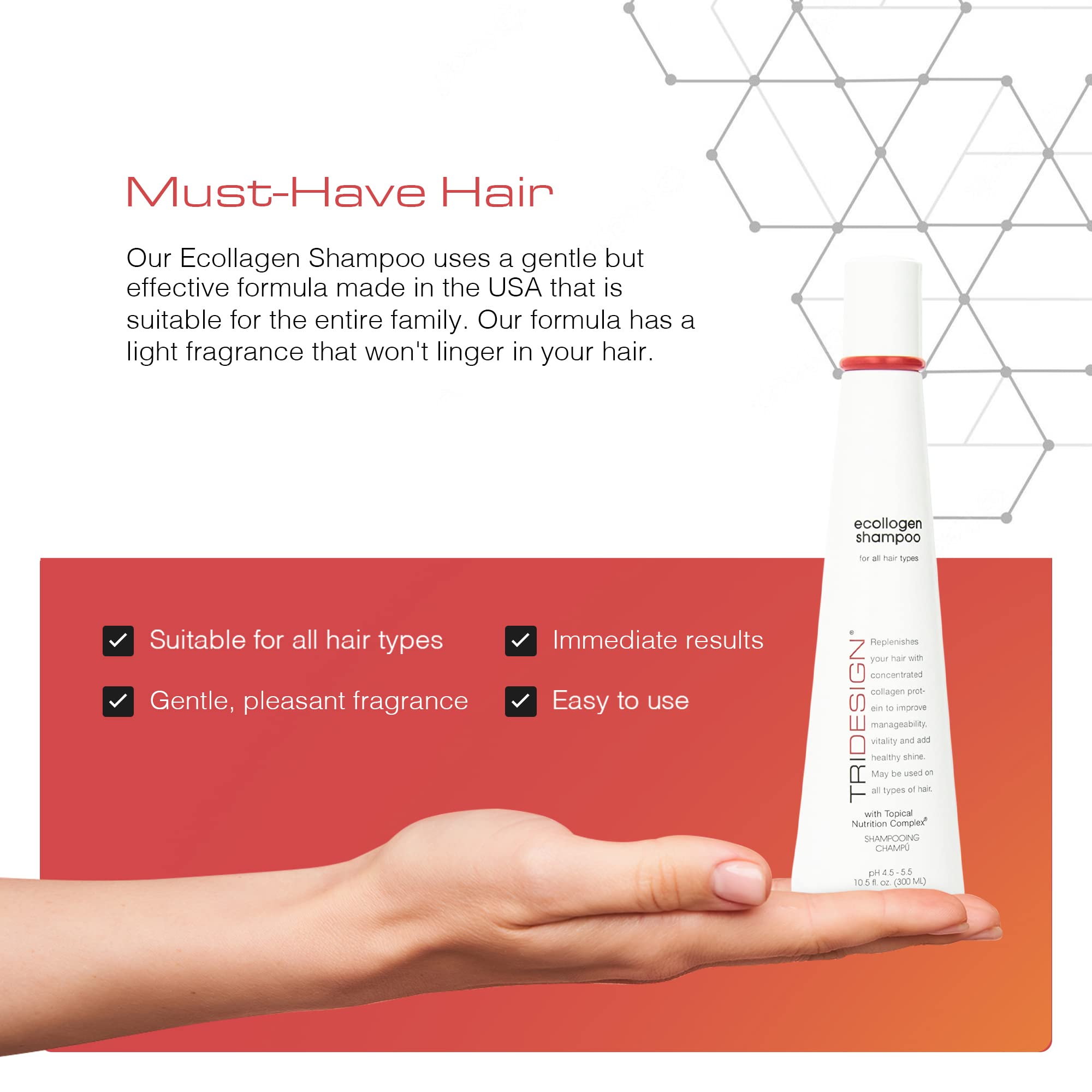 TRIDESIGN Ecollogen Moisturizing Shampoo - Hydrating Hair Shampoo For Natural Hair, Unisex, Thickening & Volumizing Shampoo, Unscented, Non-fragrance Shampoo Gentle Cleanser- 10.5 oz