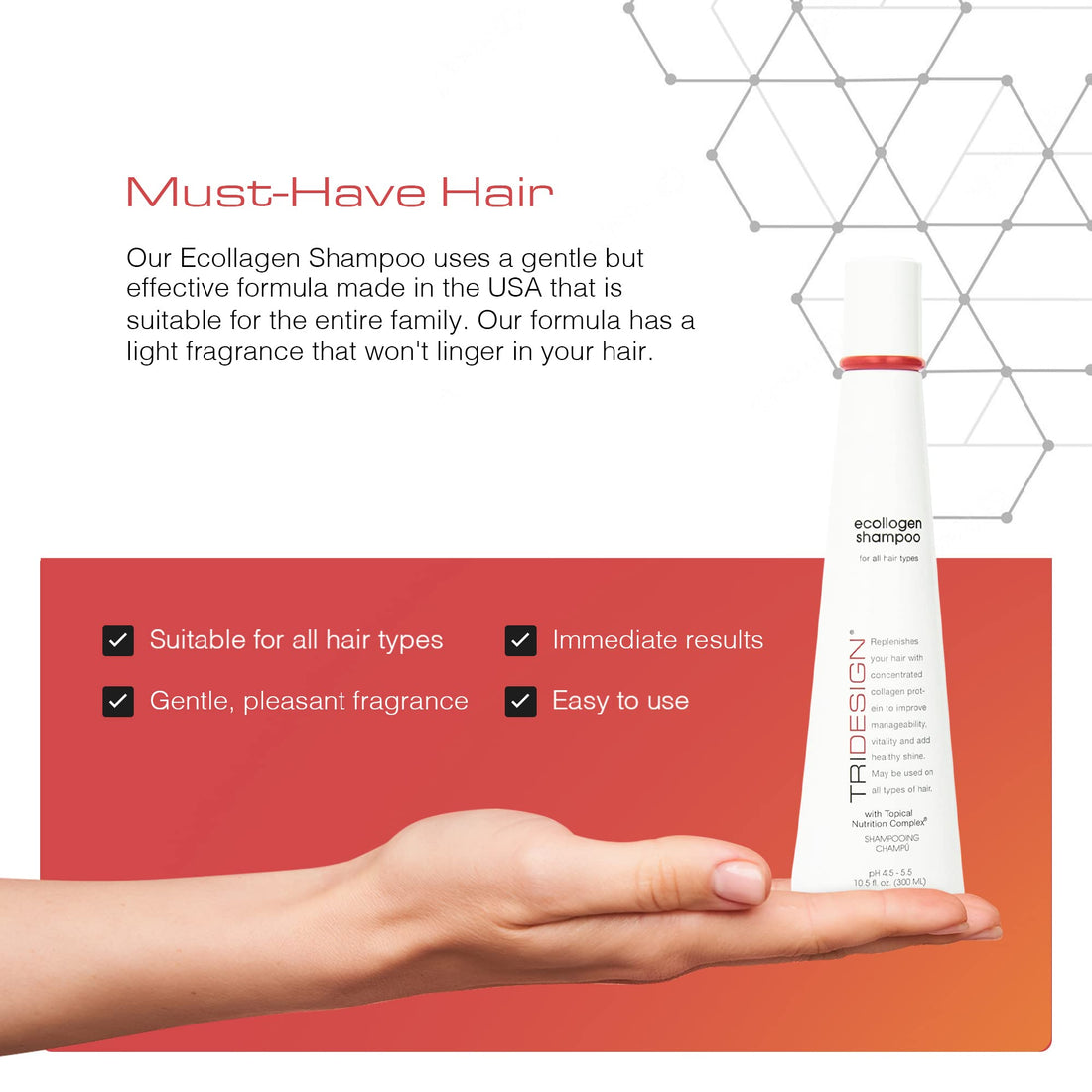 TRIDESIGN Ecollogen Moisturizing Shampoo - Hydrating Hair Shampoo For Natural Hair, Unisex, Thickening & Volumizing Shampoo, Unscented, Non-fragrance Shampoo Gentle Cleanser- 10.5 oz