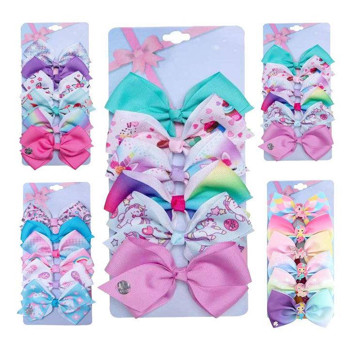 [6Pack/Set] 5In Cute Mermaid Rainbow Colorful Grosgrain Ribbon Hair Bow Alligator Clip Accessories (Unicorn-A Series)