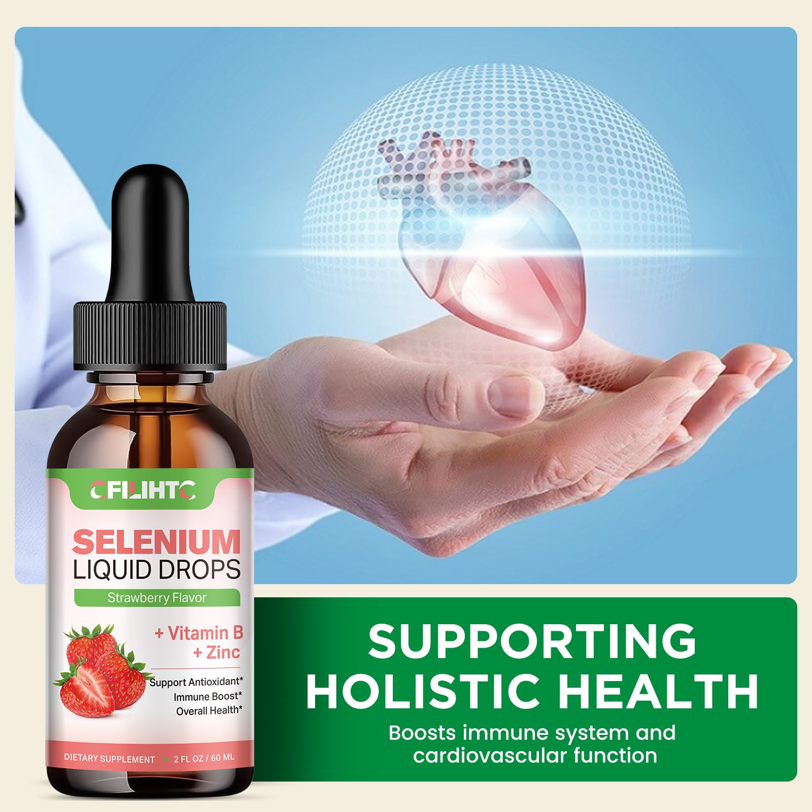 Selenium Liquid Drops - 200mcg Liquid Selenium Supplement with Vitamin B Complex & Zinc - Support for Immune System, Antioxidant & Heart Health, High Absorption - Strawberry Flavor, 2 Fl Oz