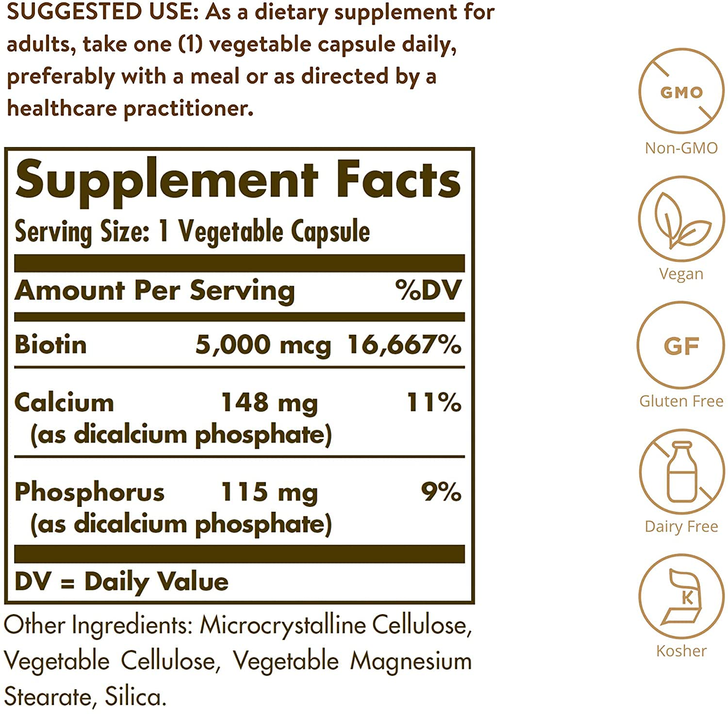 Solgar Biotin 5000 mcg - Supports Healthy Skin, Nails & Hair - Supports Energy Production & Metabolism - Vitamin B - Non-GMO, Vegan, Gluten Free - 180 Count