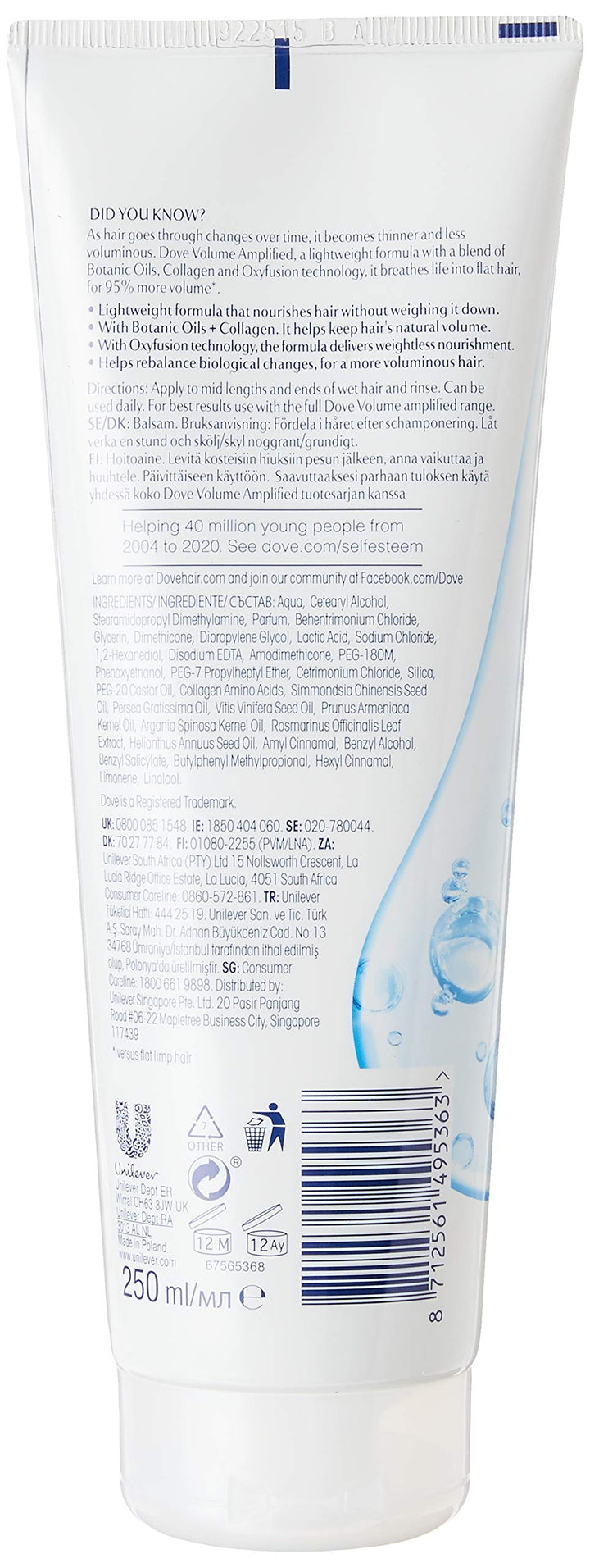 Dove Advanced Hair Series Oxygen Moisture Conditioner 250 Ml