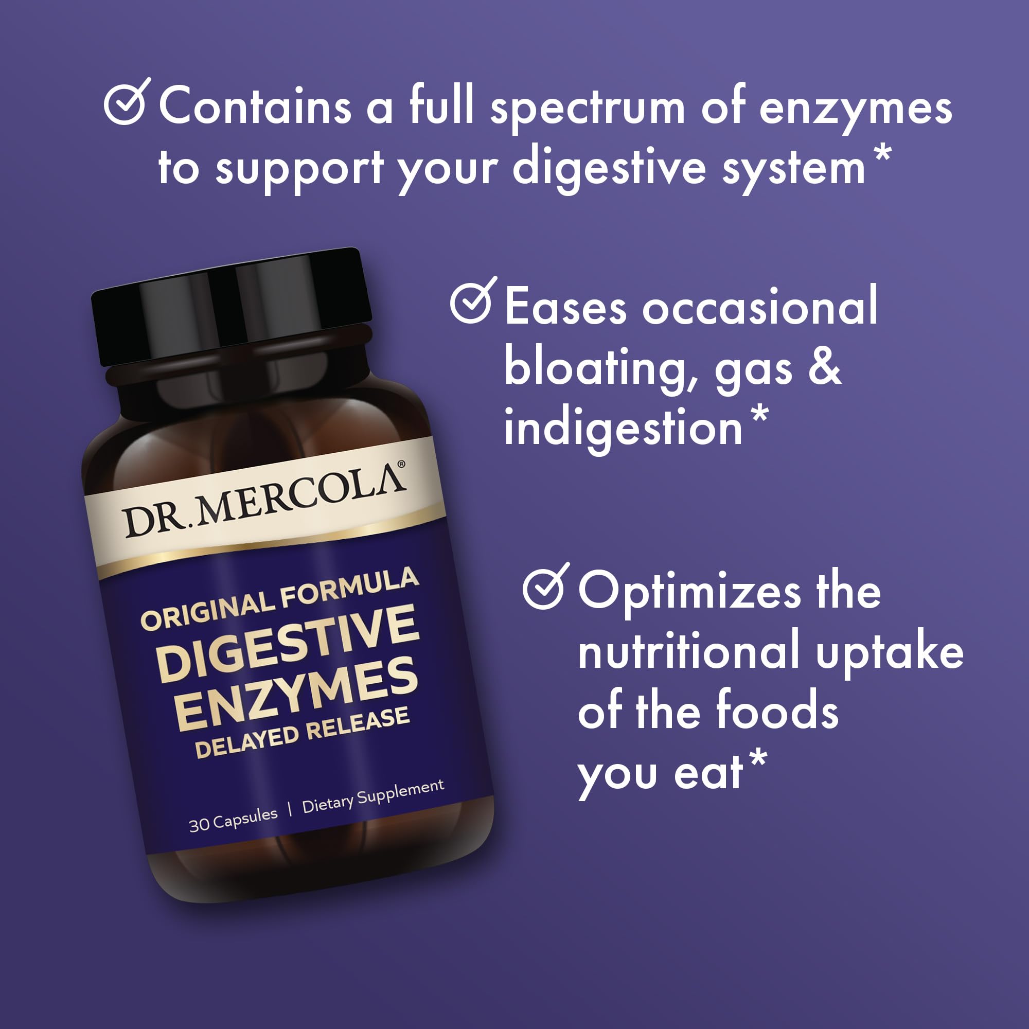 Dr. Mercola Digestive Enzymes, 30 Servings (30 Capsules), Original Formula, Delayed Release, Dietary Supplement, Supports Healthy Immune Function, Non-GMO