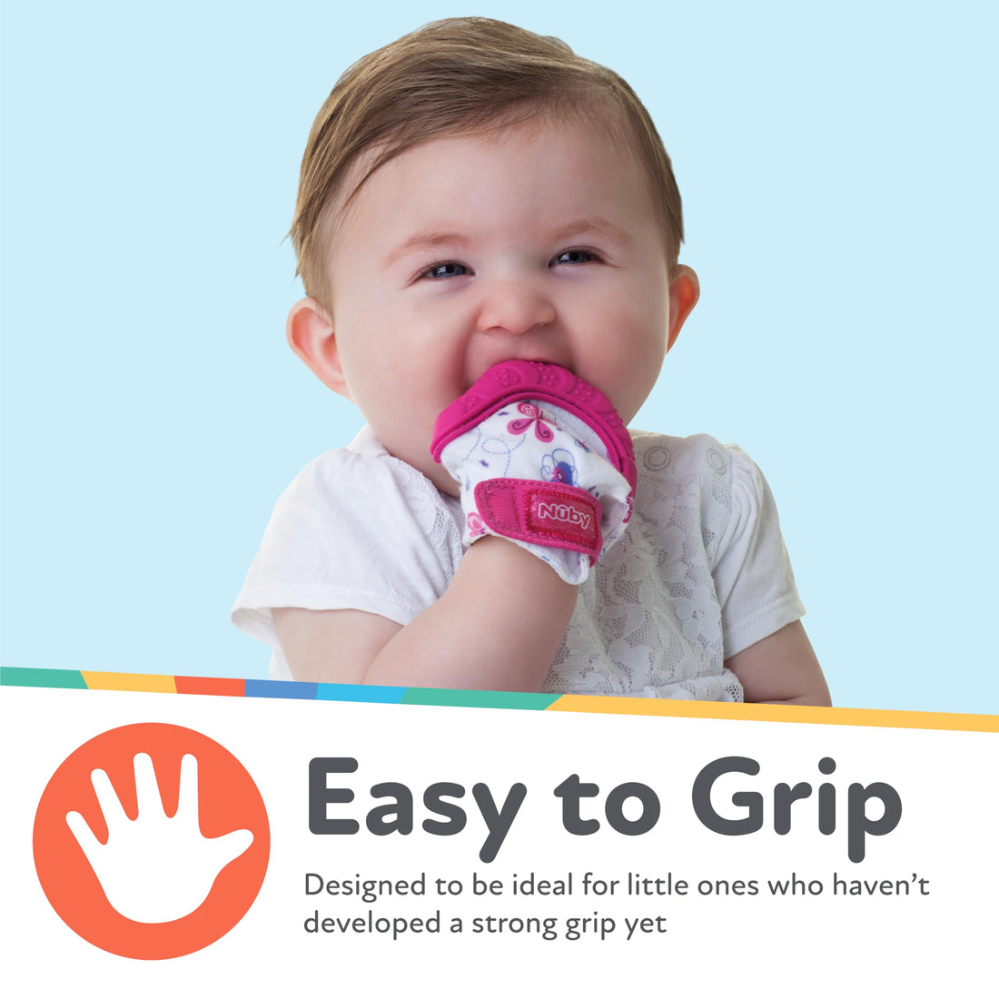 Nuby Soothing Teething Mitten with Hygienic Travel Bag, Red Monkey, 1 Count (Pack of 1)