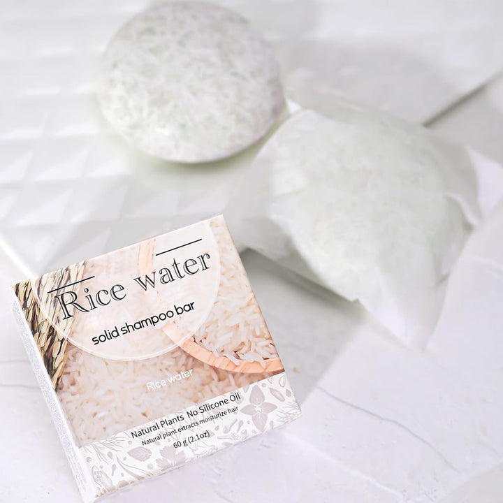DLZZRS Rice Water Shampoo Bar for Deep Cleaning, Hydrating & Moisturizing Dry Hair, Natural Solid Soap Shampoo Bar for Hair with Rice Water, Oil Control Cleaning Shampoo Soap for All Hair Types, 2.1oz
