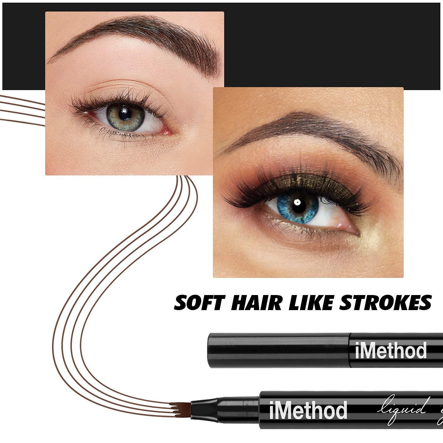 Eyebrow Tattoo Pen - iMethod Microblading Eyebrow Pencil with a Micro-Fork Tip Applicator Creates Natural Looking Brows Effortlessly and Stays on All Day, Dark Grey