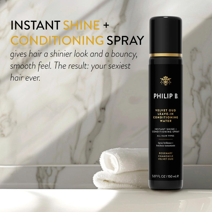 PHILIP B. Velvet Oud Leave-in Conditioning Water, 5.07 Fl. Oz. (150 ml) - Instant Shine and Conditioning Spray With Rosemary and Chamomile