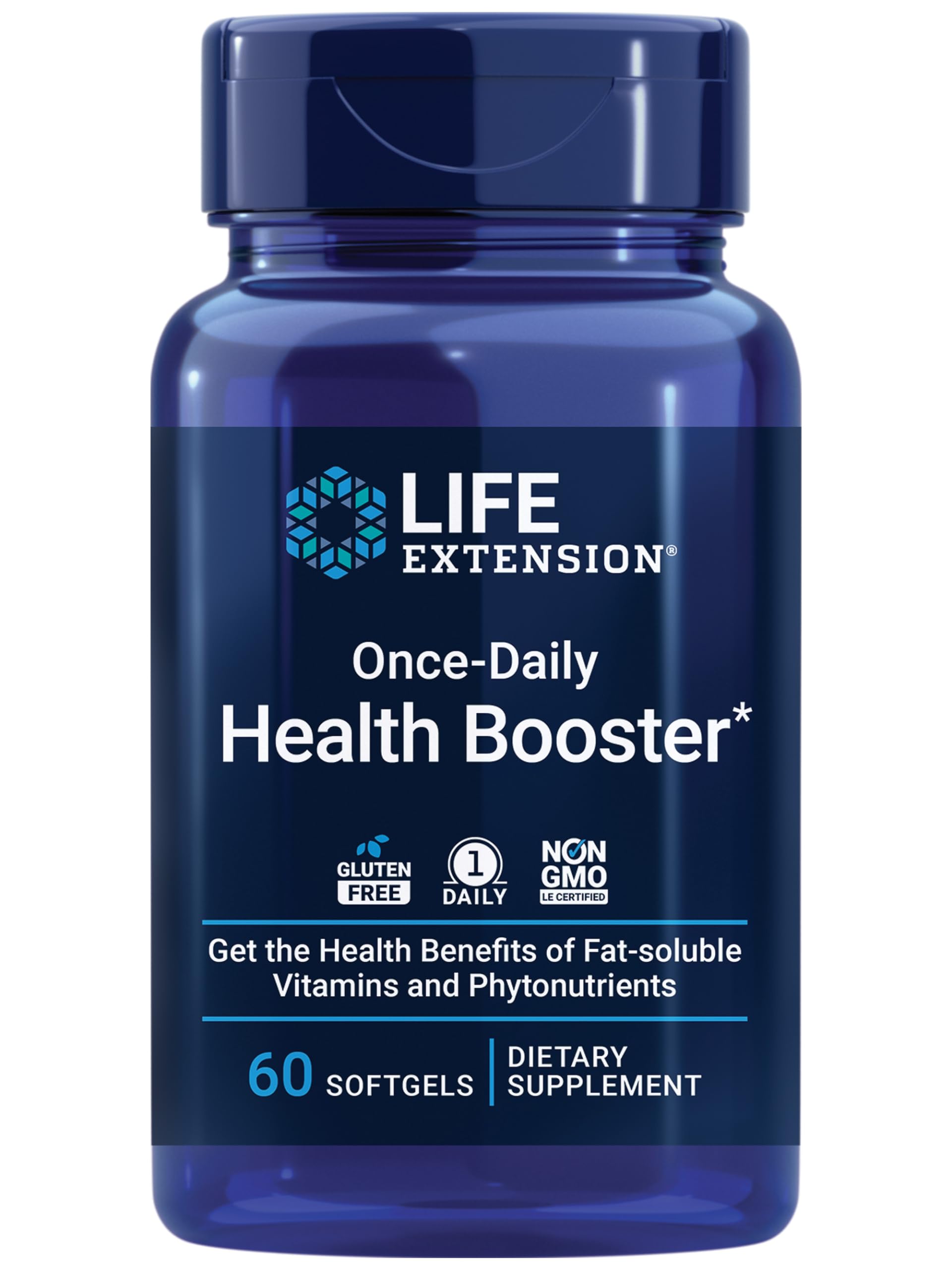 Life Extension Once-Daily Health Booster - Vitamins & Nutrients Supplement for Whole-Body Health - Vitamin K Complex, Vitamin E, Saffron, Lutein and More - Non-GMO, Gluten-Free - 60 Softgels