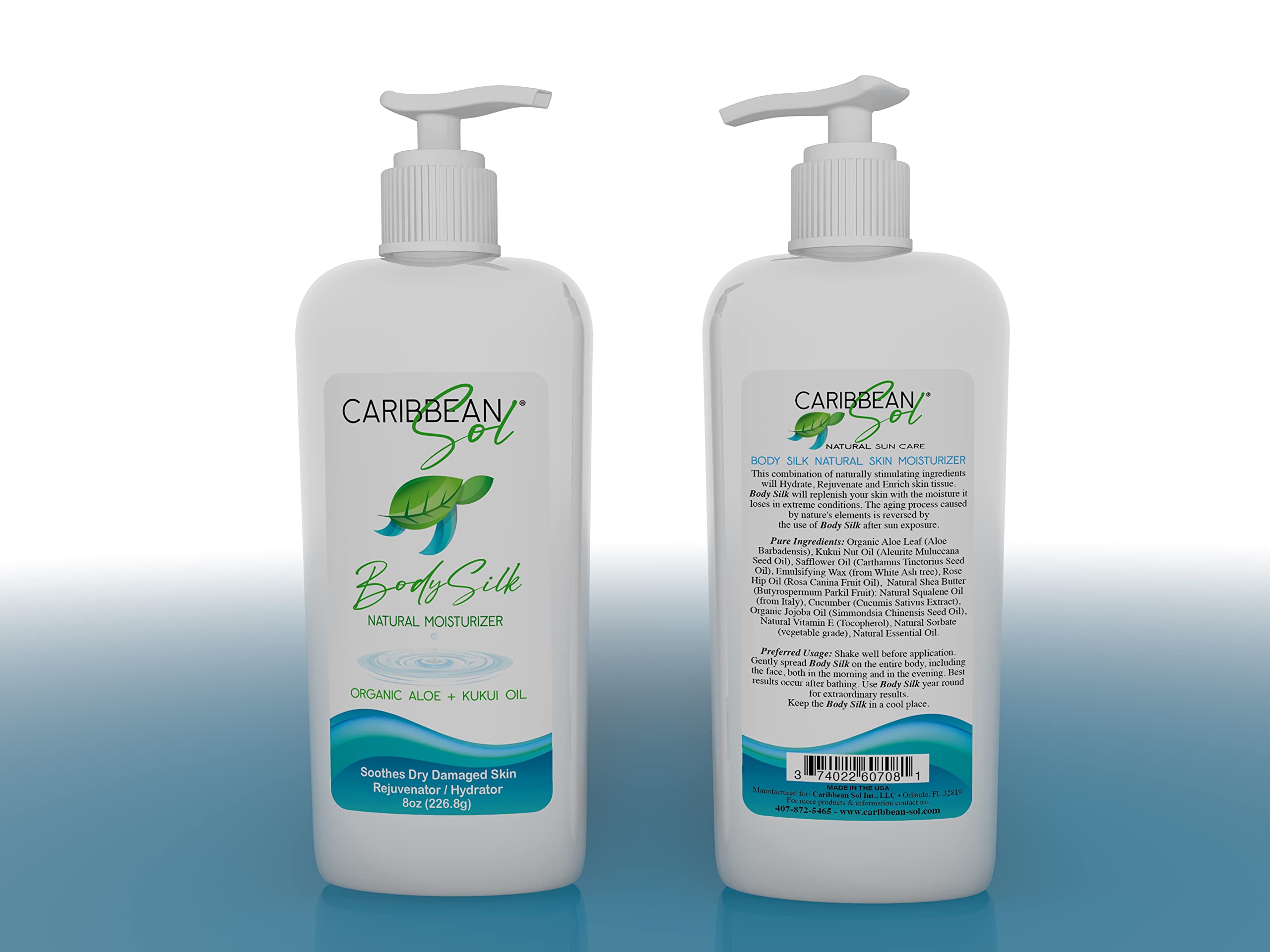 Caribbean Sol Kukui Body Silk After Sun Conditioner Lotion 8 Oz Organic Aloe, Hawaiian And Squalene Oil(Olive) 100% Natural Reef Marine Safe 0081