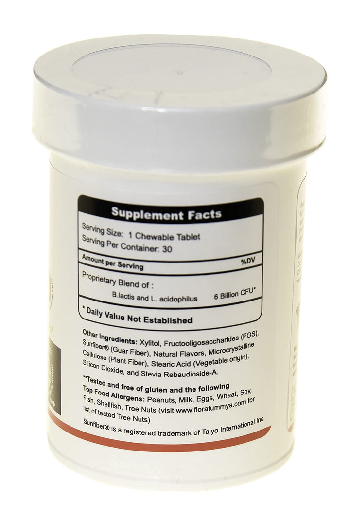 FloraTummys Kids Chewable Probiotic Prebiotics: Non-Dairy, Gluten & Sugar-Free, Peanut & Soy Free, Non-GMO, Tested & Free of Food Allergens, Vegan, Kosher, Berry Flavor(1 Bottle)