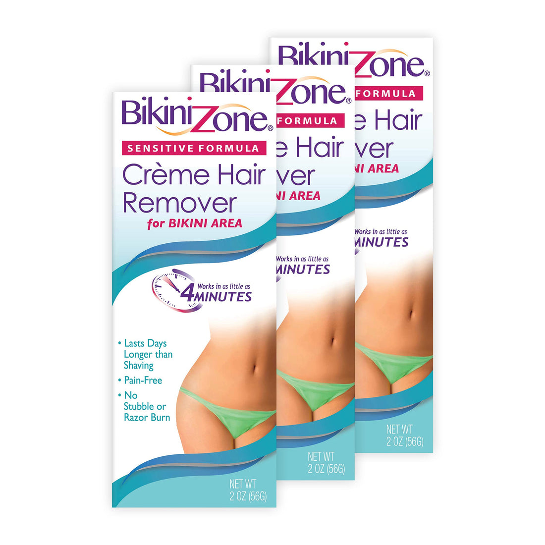 Bikini Zone Bikini Creme Hair Remover, Green Tea Fortified, Packaging May Vary, 2-Ounces (Pack of 3)