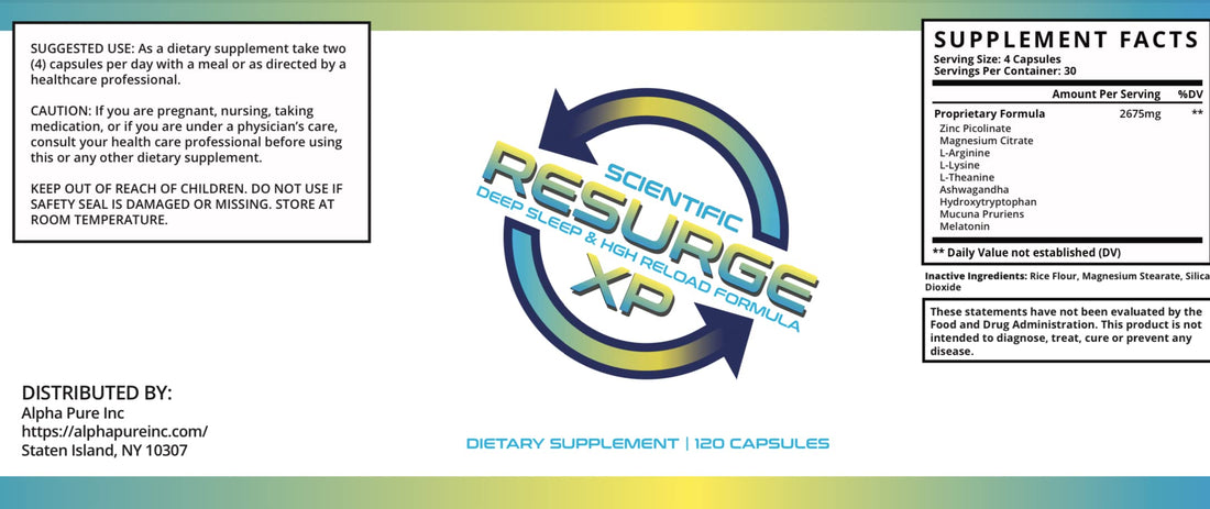 Alpha Pure Scientific Resurge Advanced Deep Sleep #1 Sleeping Melatonin Aid Formula 120 Capsules Xp Non Habit Forming Natural