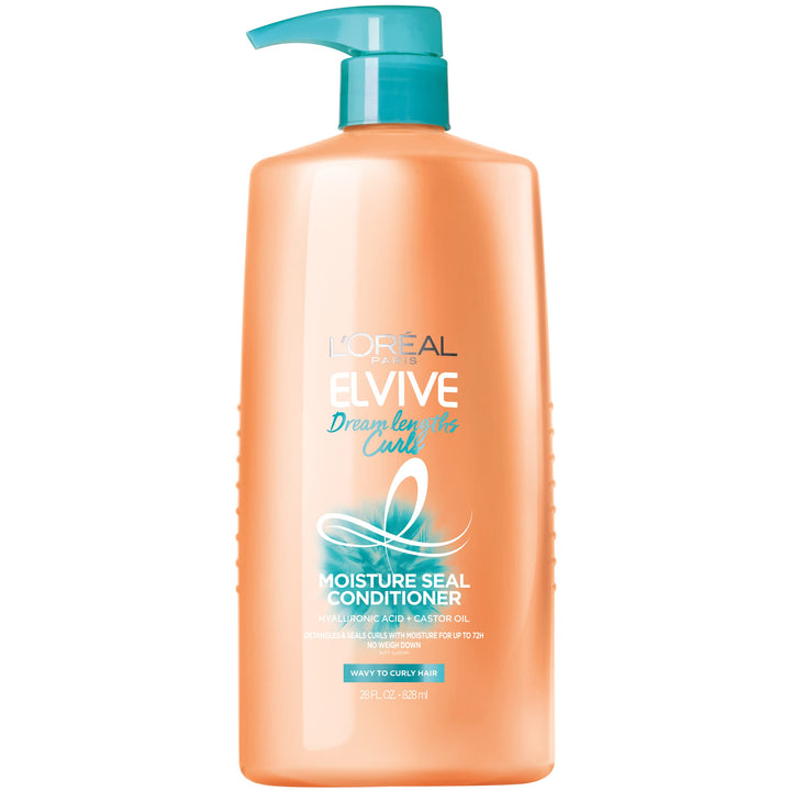 L'OREAL PARIS Elvive Dream Lengths Curls Moisture Seal Conditioner, Paraben-Free with Hyaluronic Acid and Castor Oil. Best for wavy hair to curly hair, 28 fl oz