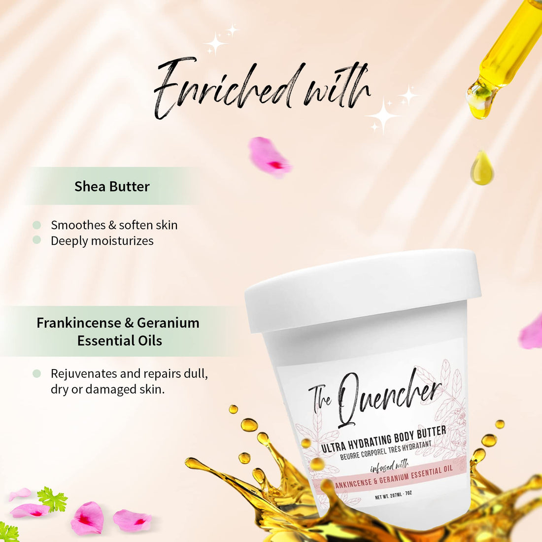 Naturally Vain The Quencher Ultra Hydrating Body Butter, Body Lotion, Moisturizing Lotion, Dry Skin, Shea Butter, Geranium Essential Oil, Frankincense Essential Oil, Hydrating