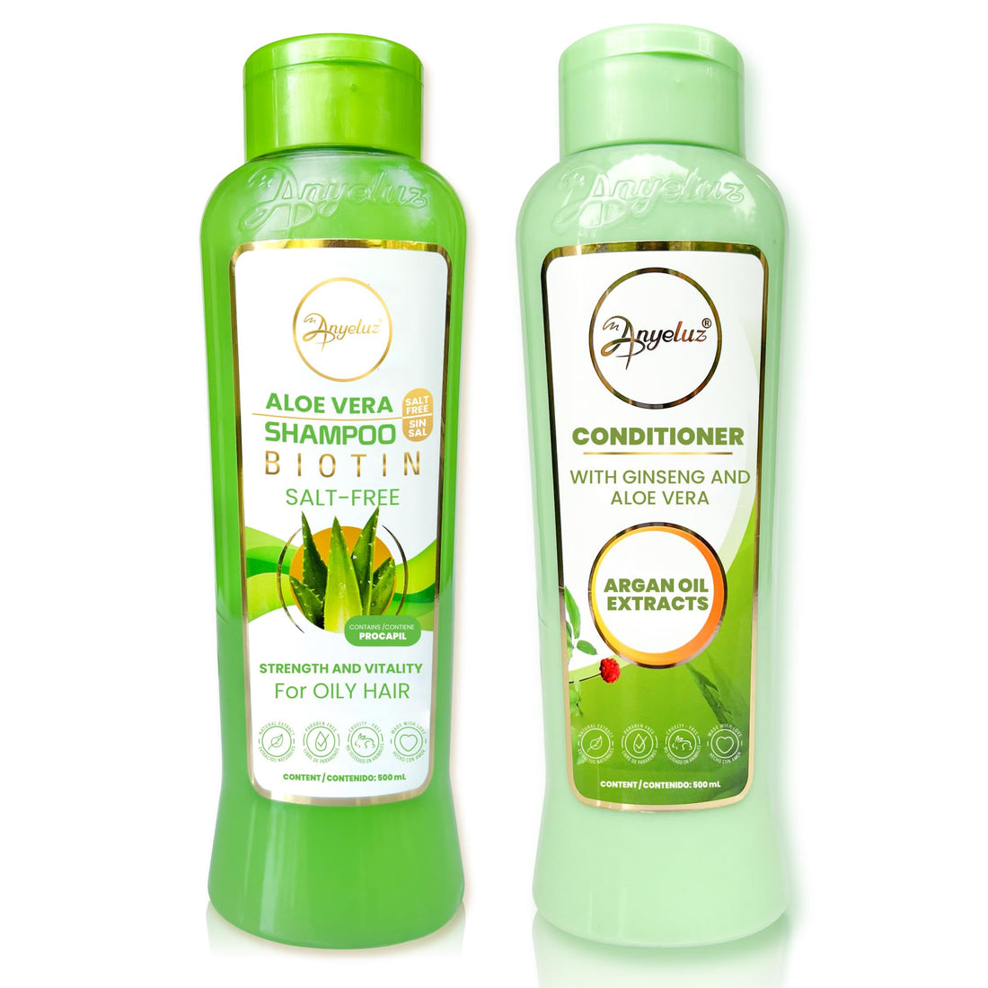 ANYELUZ Aloe Vera Shampoo and Conditioner Set, With Biotin, Provides Strength and Vitality to your Hair, Removes Excess Oil and Residues, for All Hair Types
