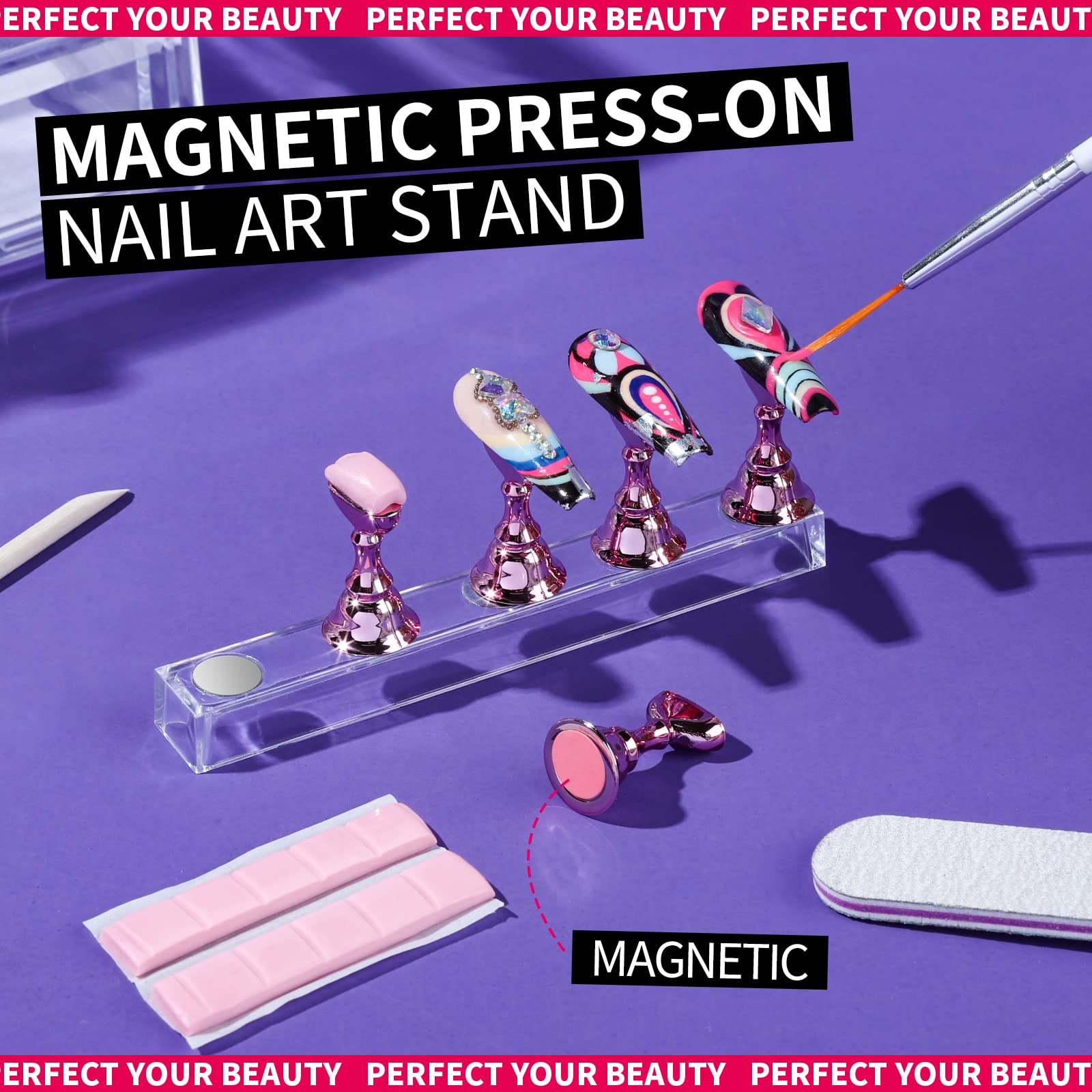 Teenitor 20 Sheet Nail Adhesive Tabs With Stand for Press Ons, Double Sided Glue Stickers, Sticky Tabs for Nails With File