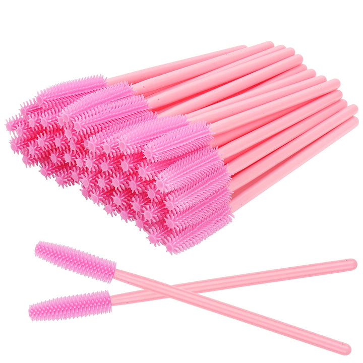 MyAoKuE-UP 100pcs Silicone Mascara Wands Disposable Eyelash Brushes Wand for Extension Makeup Brush Tool Bulk, Pink