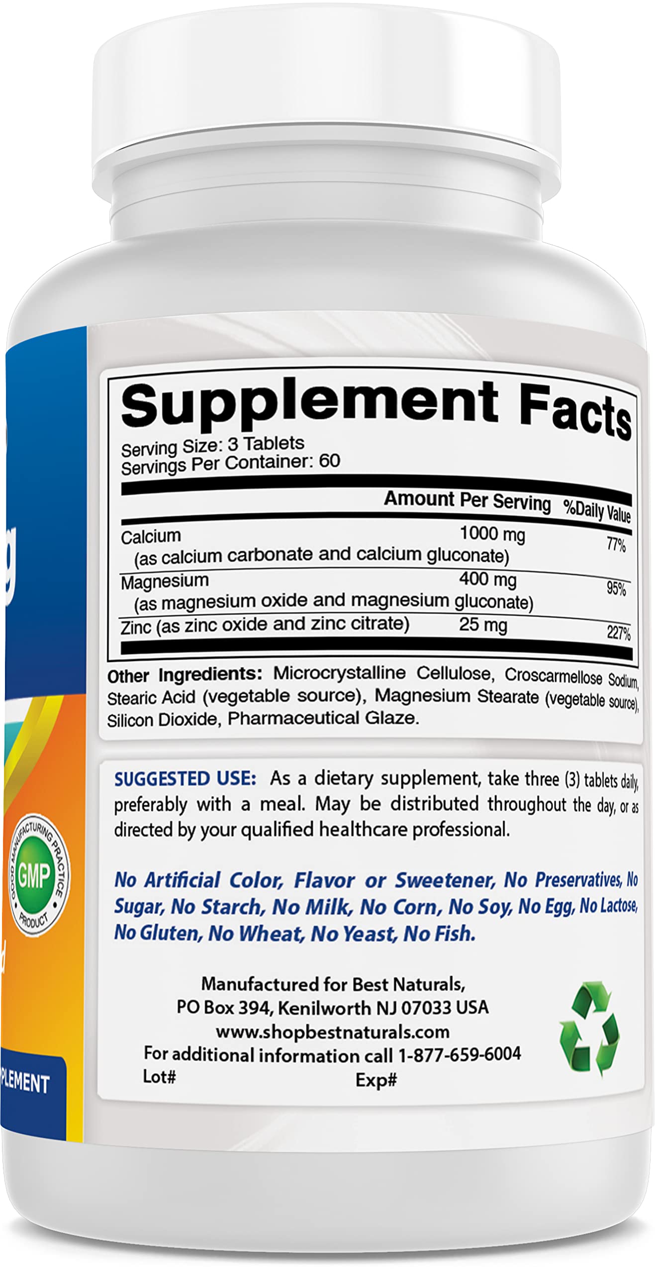 2 Packs - Best Naturals Calcium Magnesium Zinc - 180 Tablets - Essential Cal Mag Zinc Mineral Complex (Total 360 Tablets)