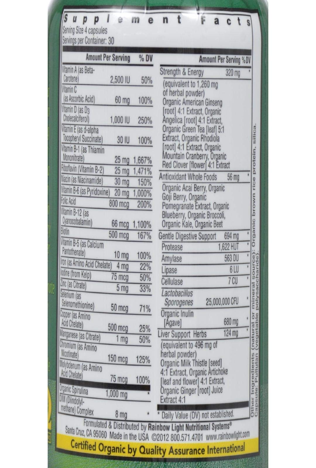 Rainbow Light Women's Organic Multi, 120-Capsules